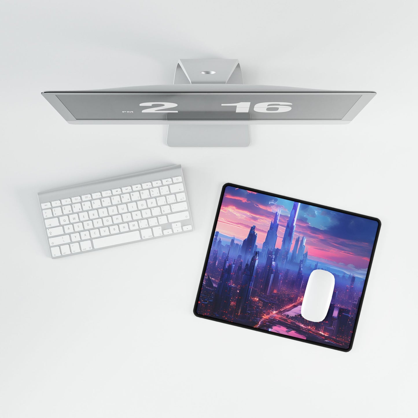 Cyberpunk Dystopia: Futuristic Cityscape Digital Art - Desk Mat