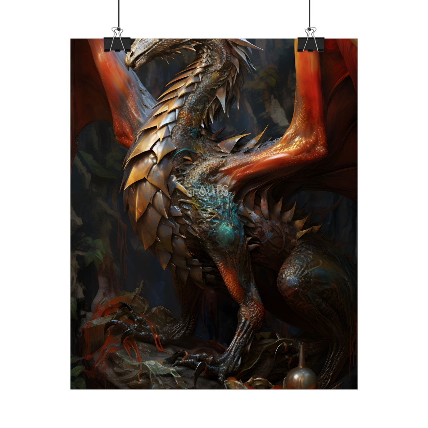 Fantasy Dragon Guardian Art: Ancient Dragon in its Lair - Poster