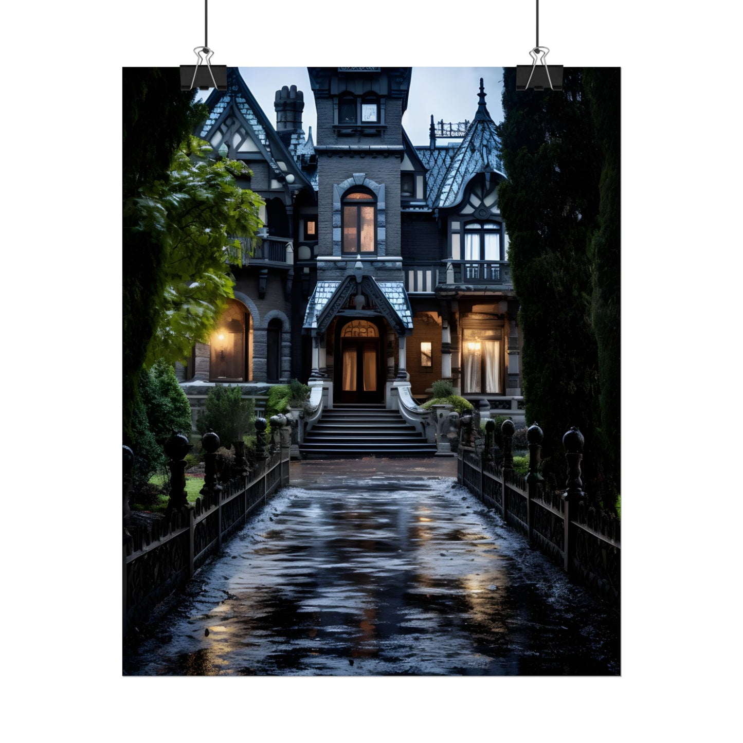 Ethereal Shadows of a Haunted Mansion: Dark Artwork - Poster