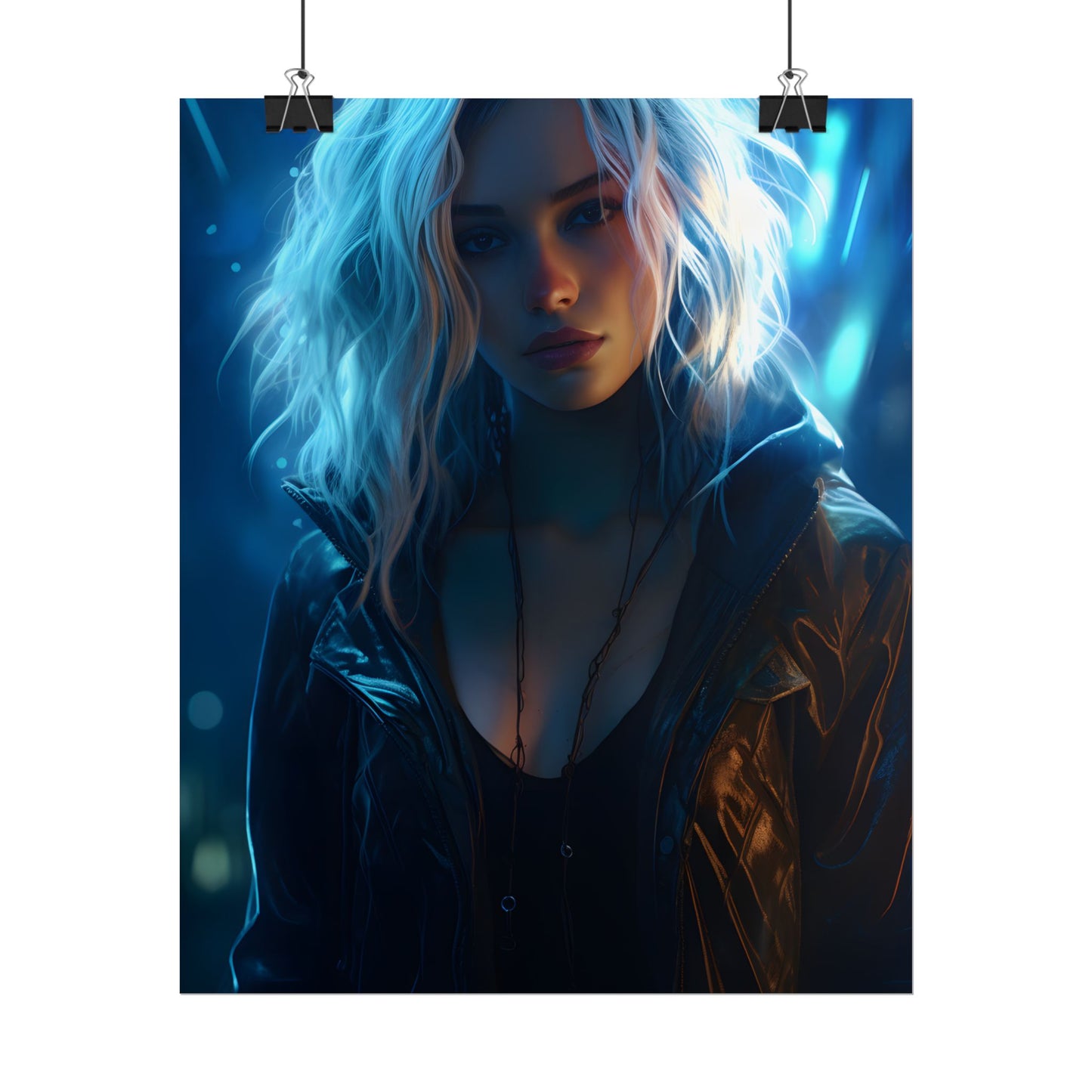 Cyberpunk Teenage Beauty: Close-Up Digital Art - Poster