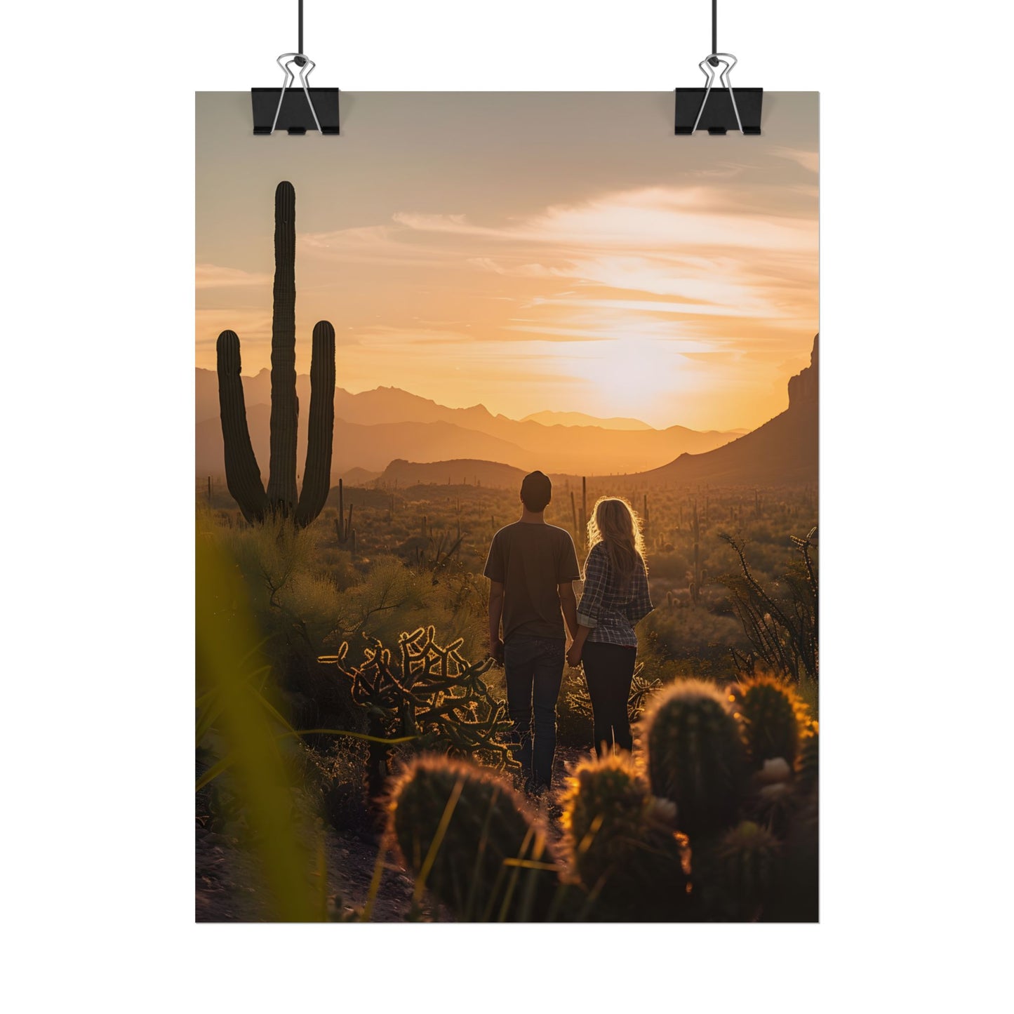 Serene Desert Sunset: Intimate Connection Digital Art - Poster
