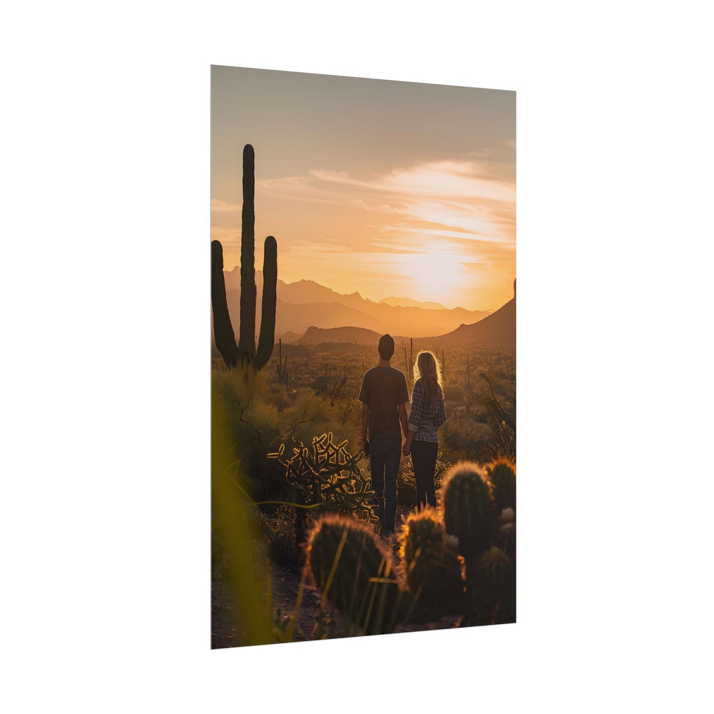 Serene Desert Sunset: Intimate Connection Digital Art - Poster