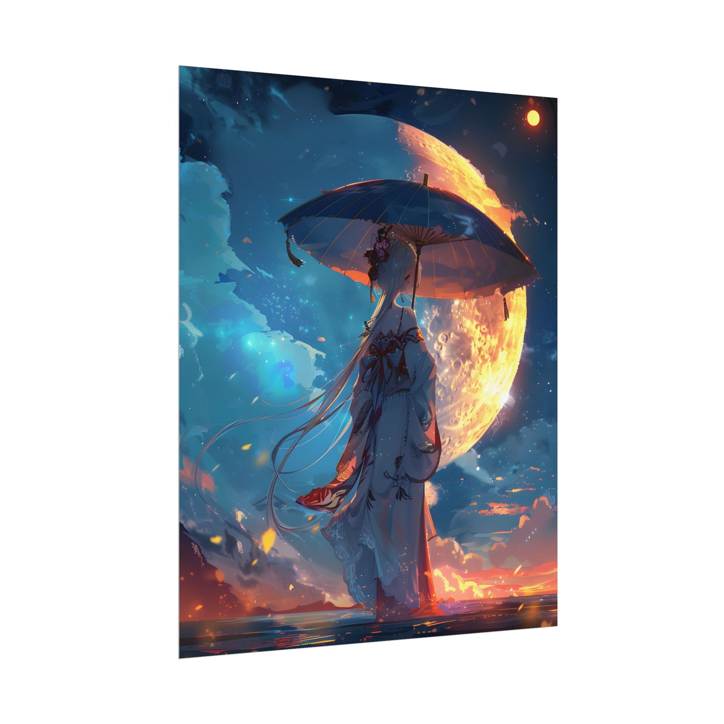 Winter Anime Girl: Holding Umbrella in Snowy Scene - Poster