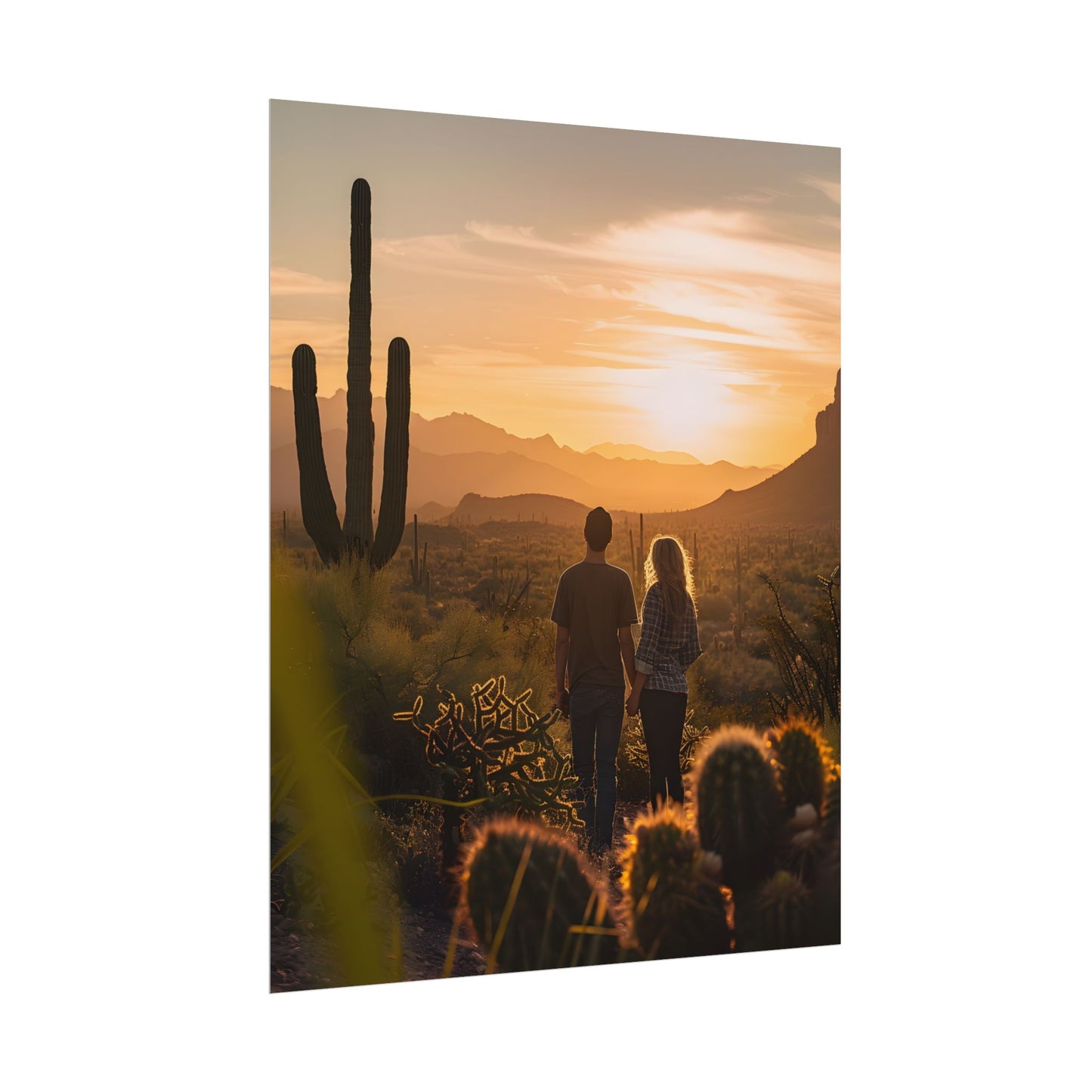 Serene Desert Sunset: Intimate Connection Digital Art - Poster