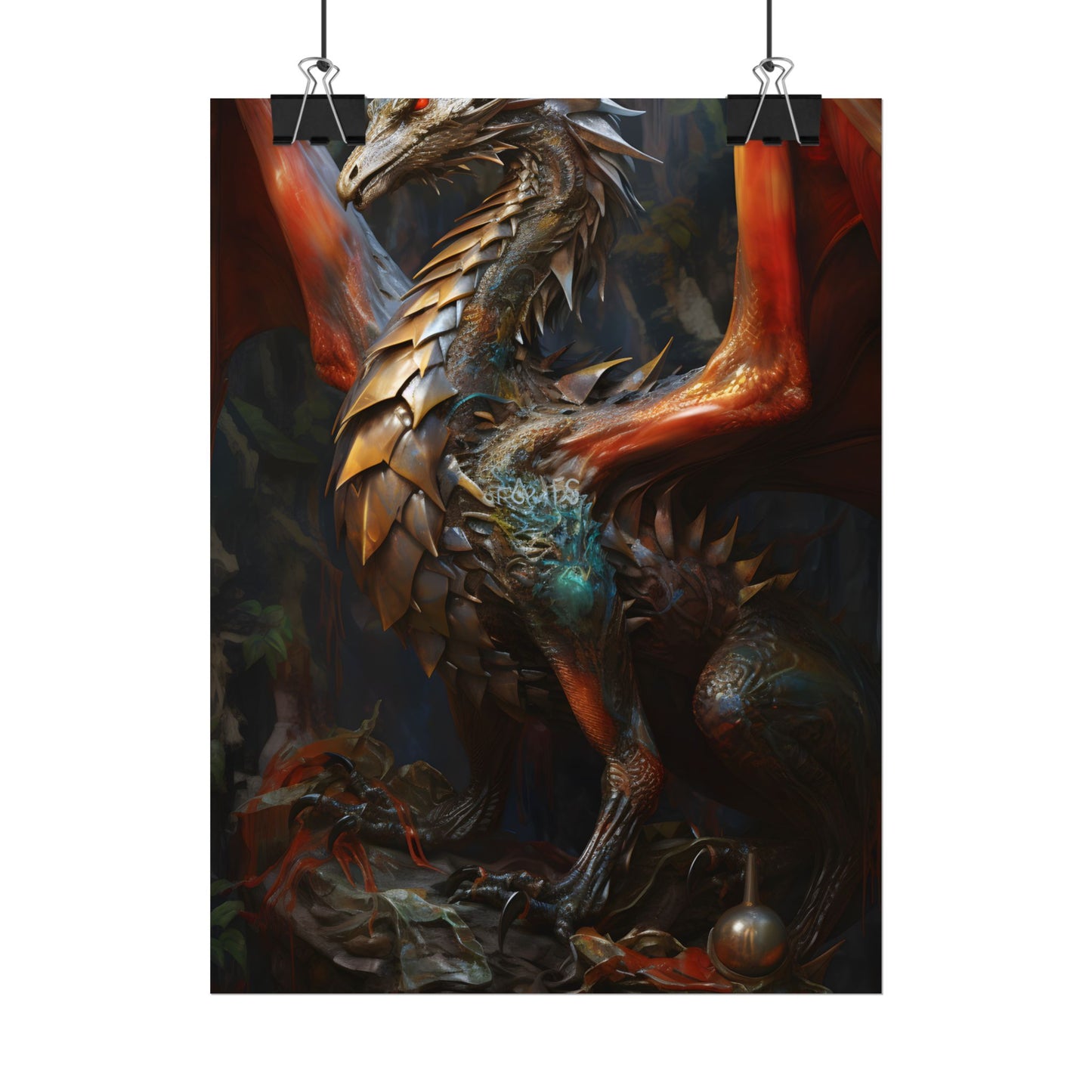 Fantasy Dragon Guardian Art: Ancient Dragon in its Lair - Poster