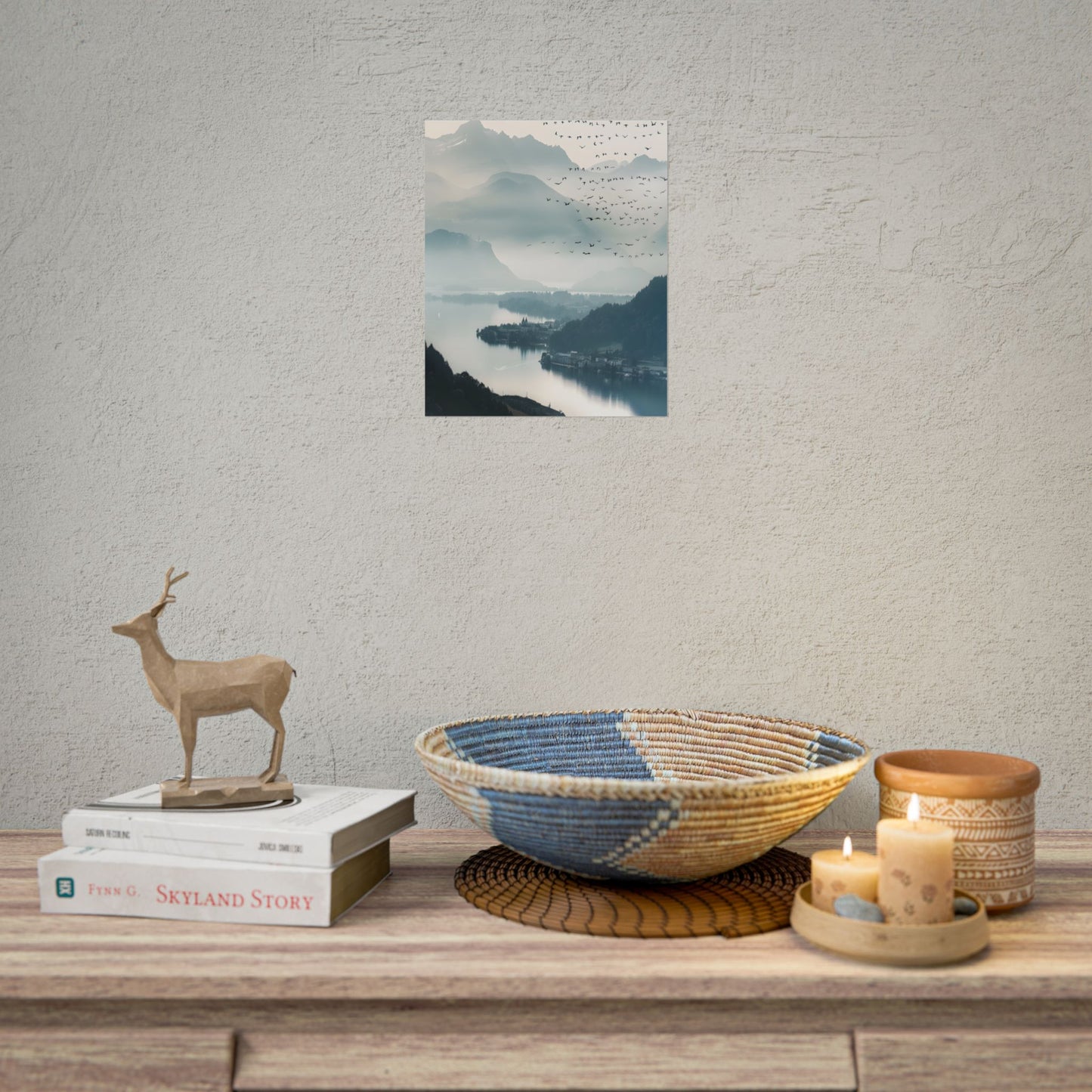 Serene Mountain Landscape: Bird's Eye View Art - Poster