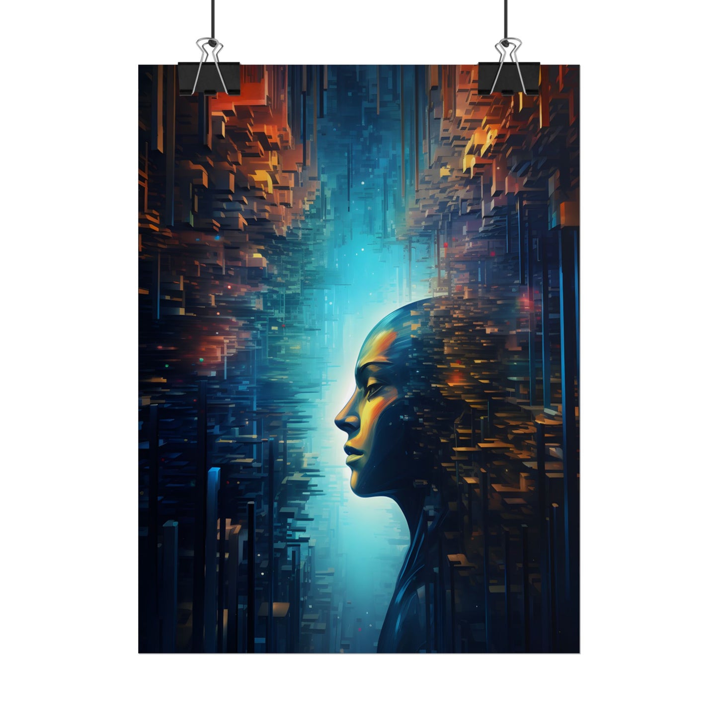 Cyber Dreams: Futuristic Digital Artwork with Neon Lights - Poster
