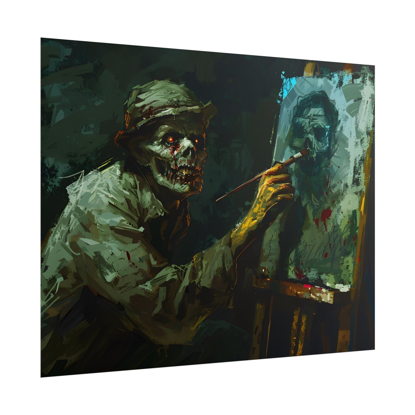 Zombie Painter in Action: Original Digital Art Piece - Poster