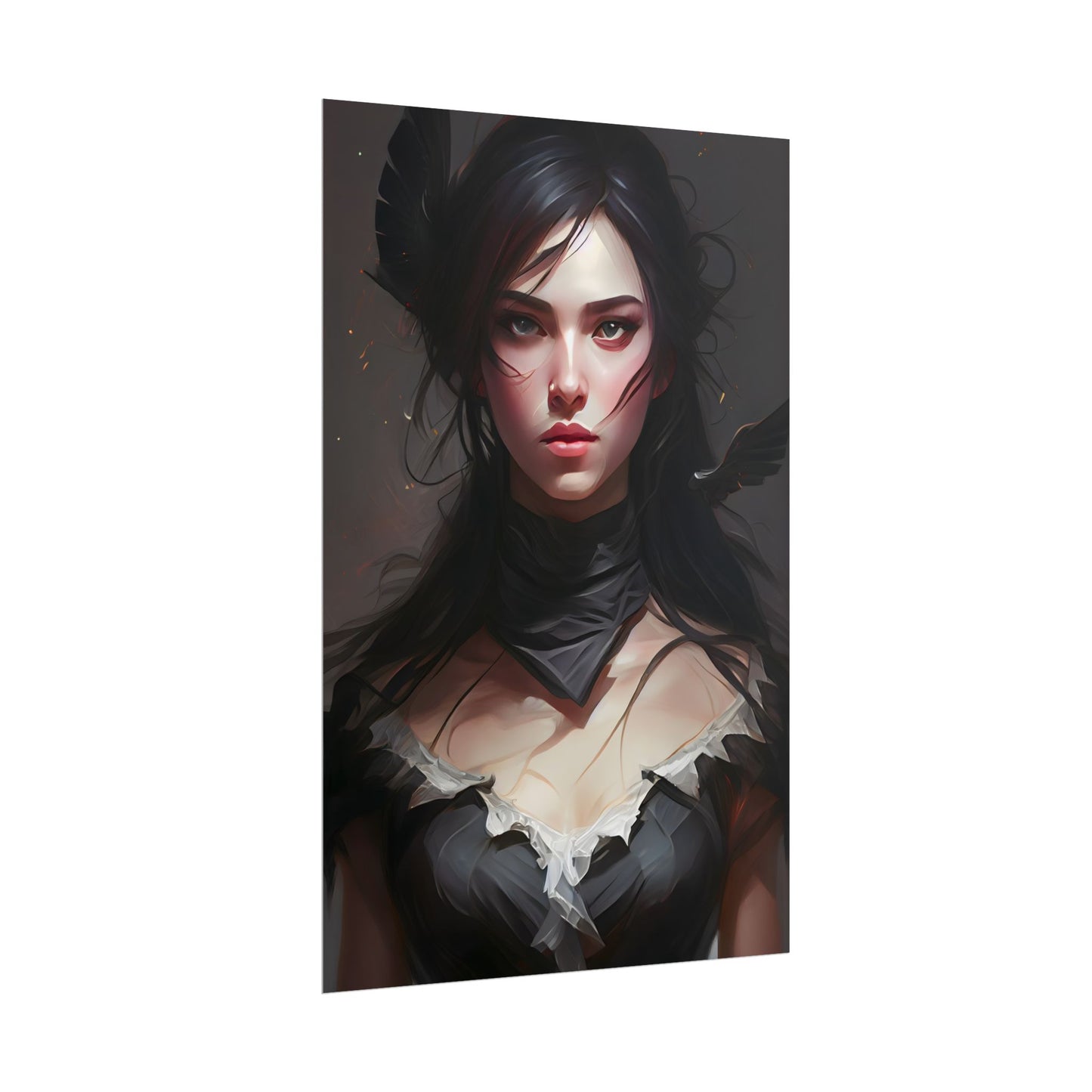 Female Portrait: Black Hair Artwork in Dark Background - Poster
