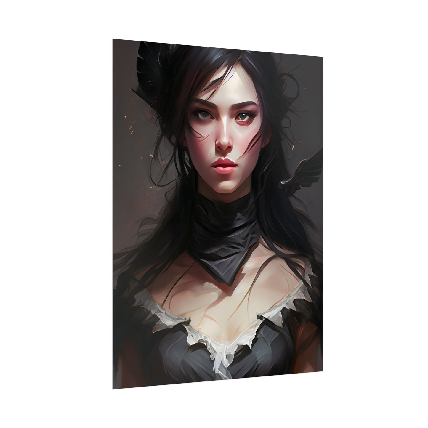 Female Portrait: Black Hair Artwork in Dark Background - Poster