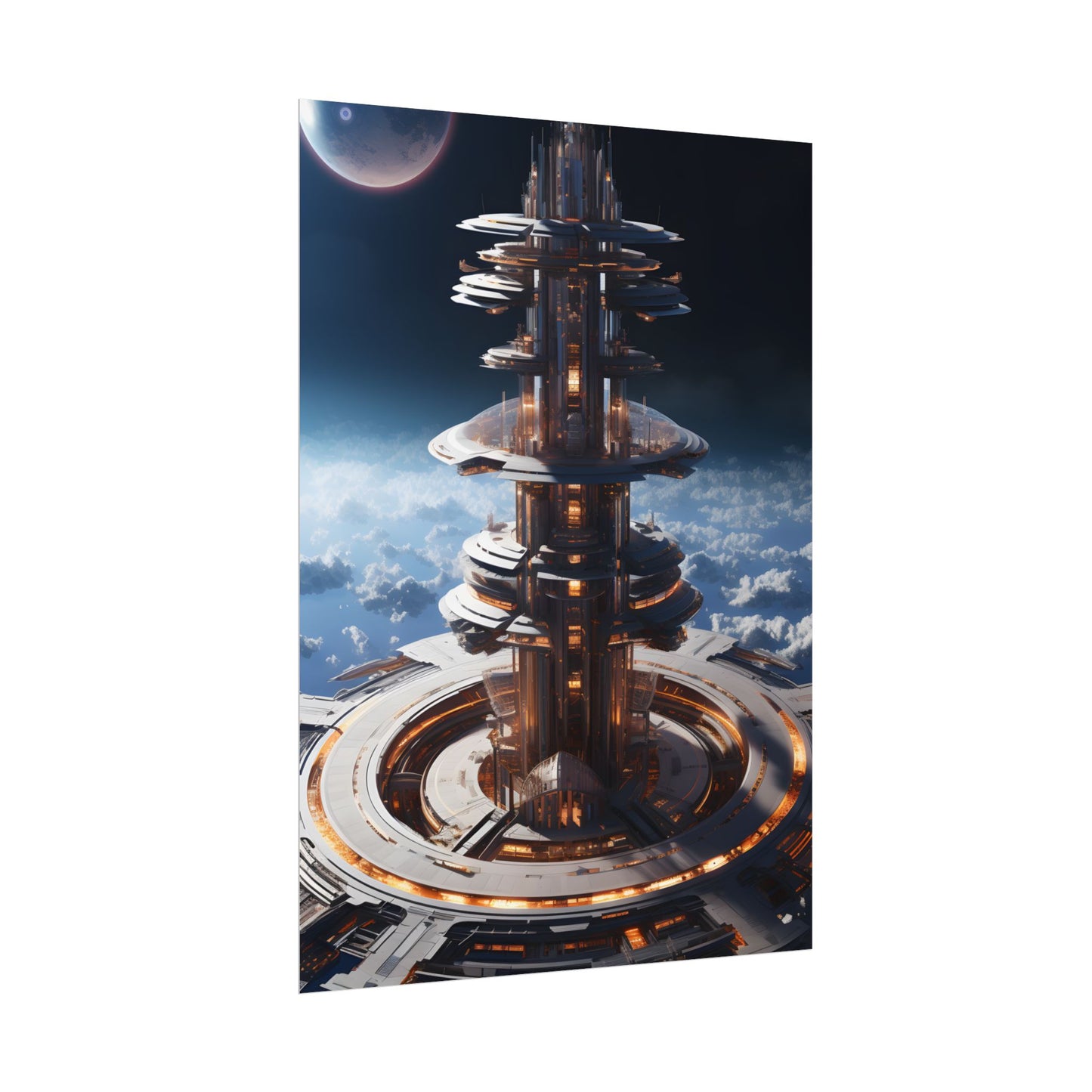 Aetherial Space Station: Industrial Haven with Habitation Windows - Poster