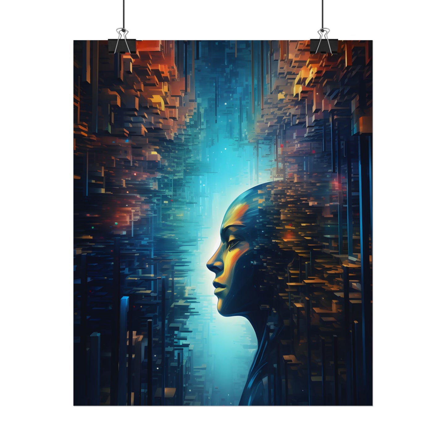 Cyber Dreams: Futuristic Digital Artwork with Neon Lights - Poster