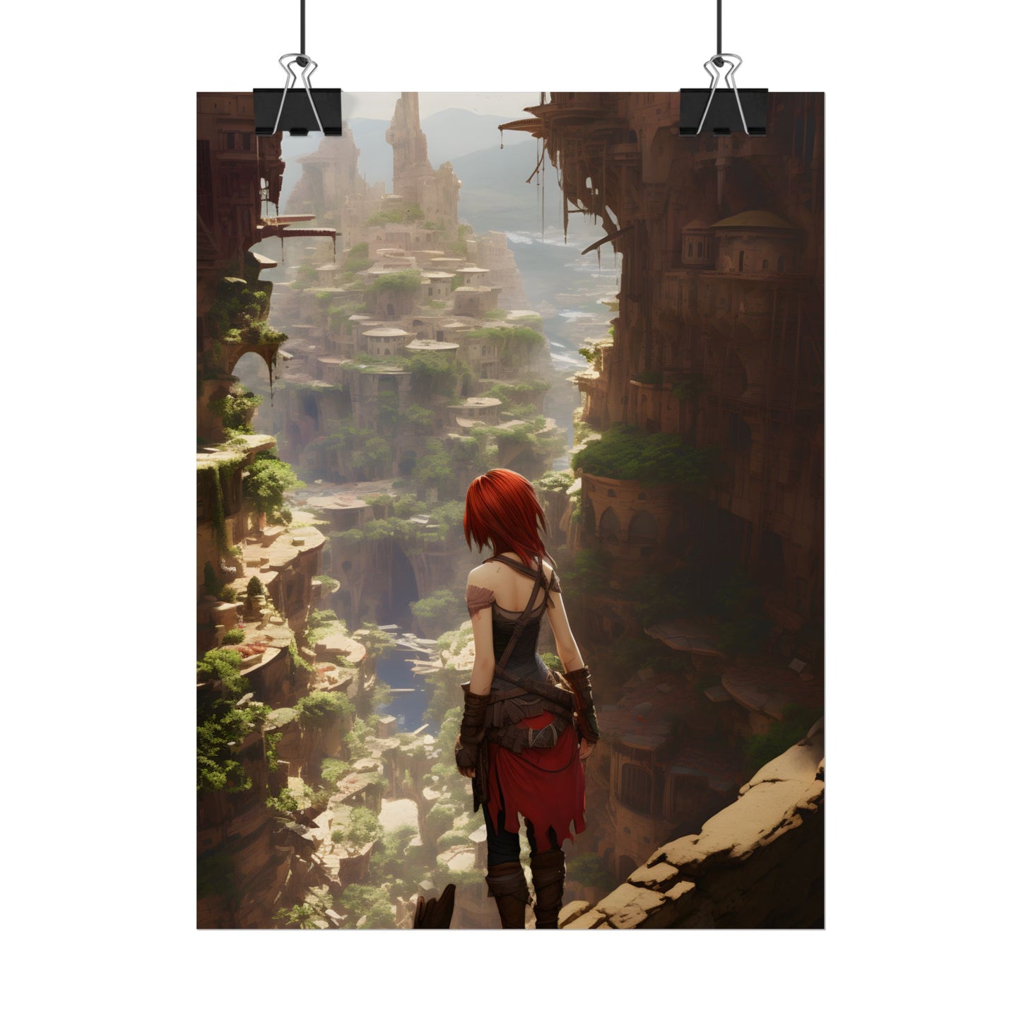 Anime Red Haired Female: Dramatic Bird's Eye View - Poster