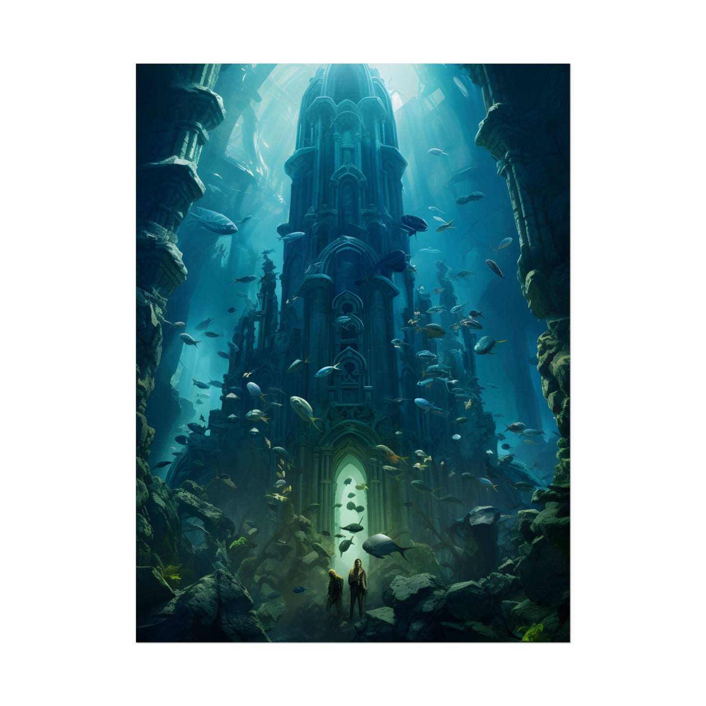 Sunken Ancient City: Underwater Ruins Digital Art - Poster