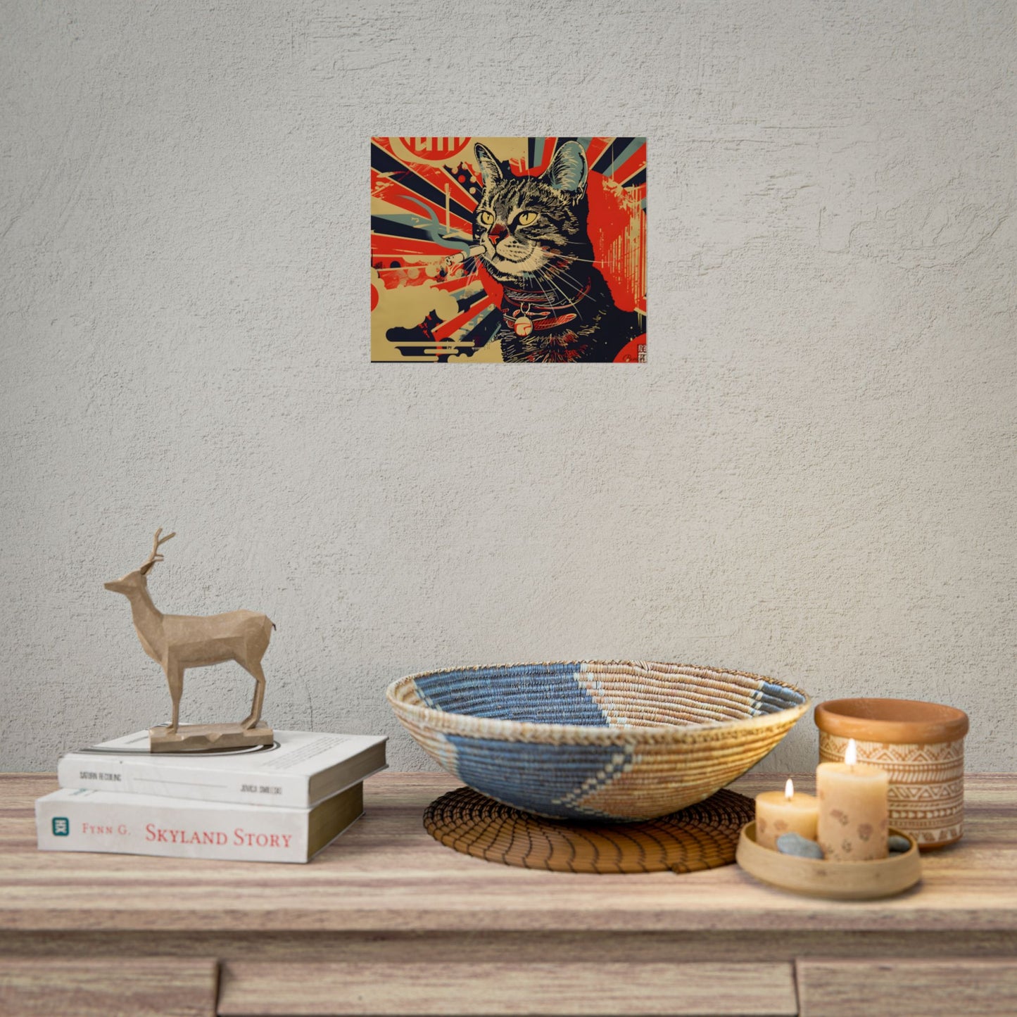 Whimsical Urban Wildlife: Cat Art in a Bolstered Setting - Poster
