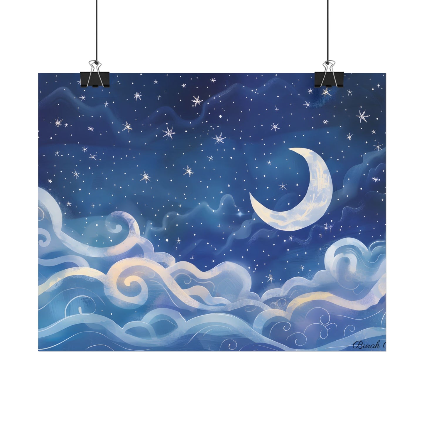 Whimsical Night Sky Dreams: Magical Illustration - Poster