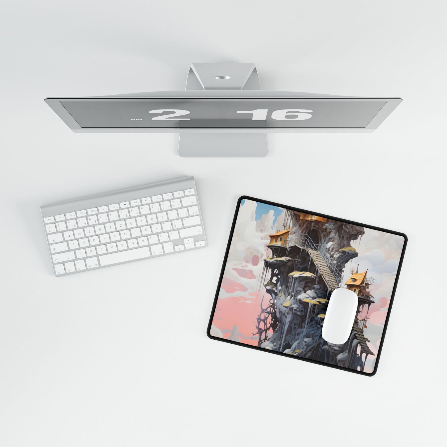 Person Standing Outside: Realistic Daytime Building Scene - Desk Mat