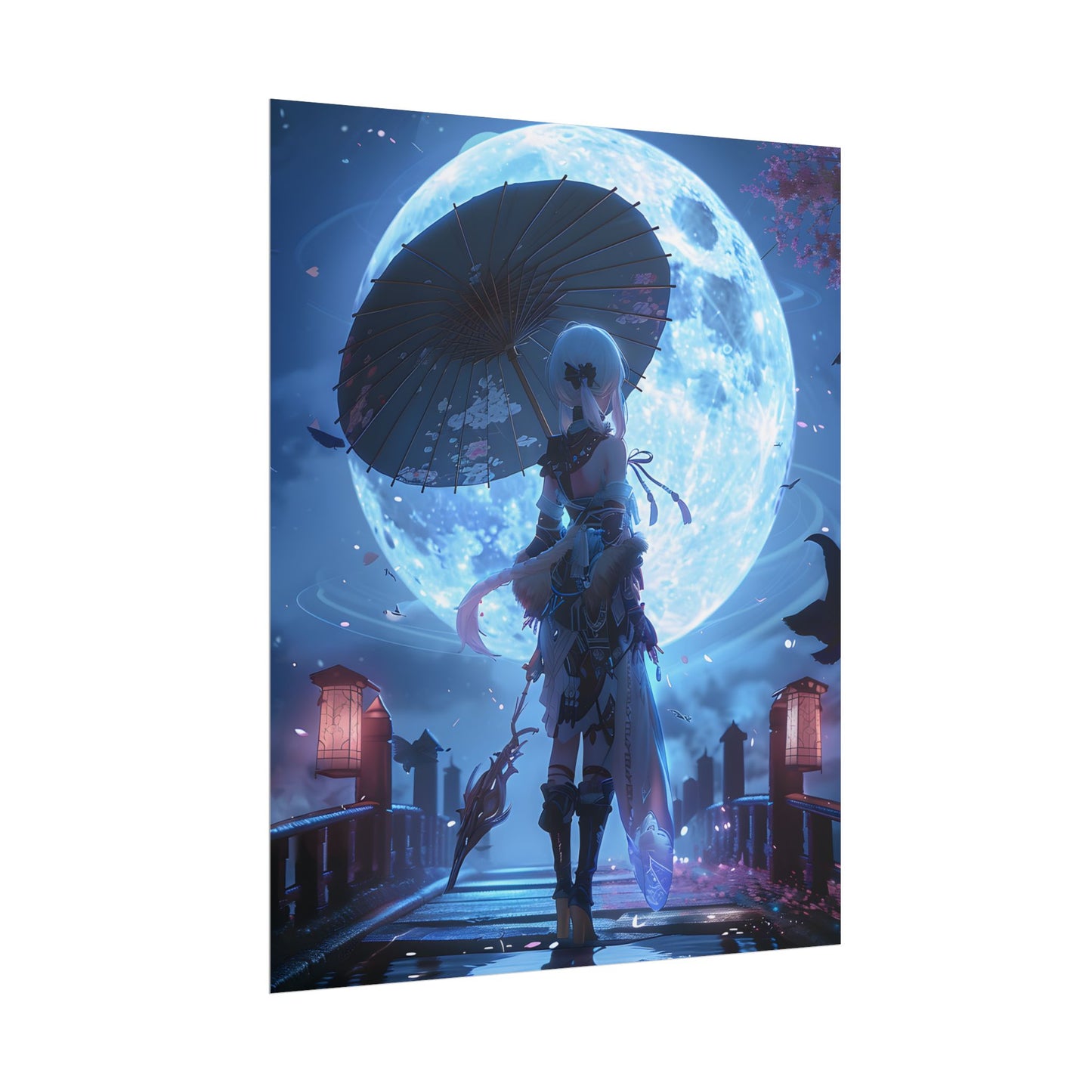Anime Winter Scene: Girl Holds Umbrella - A Delicate Moment - Poster