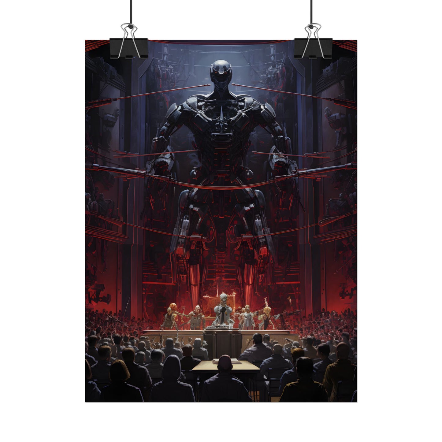 Robot Orchestra: Modern Concert Hall Scene Art - Poster