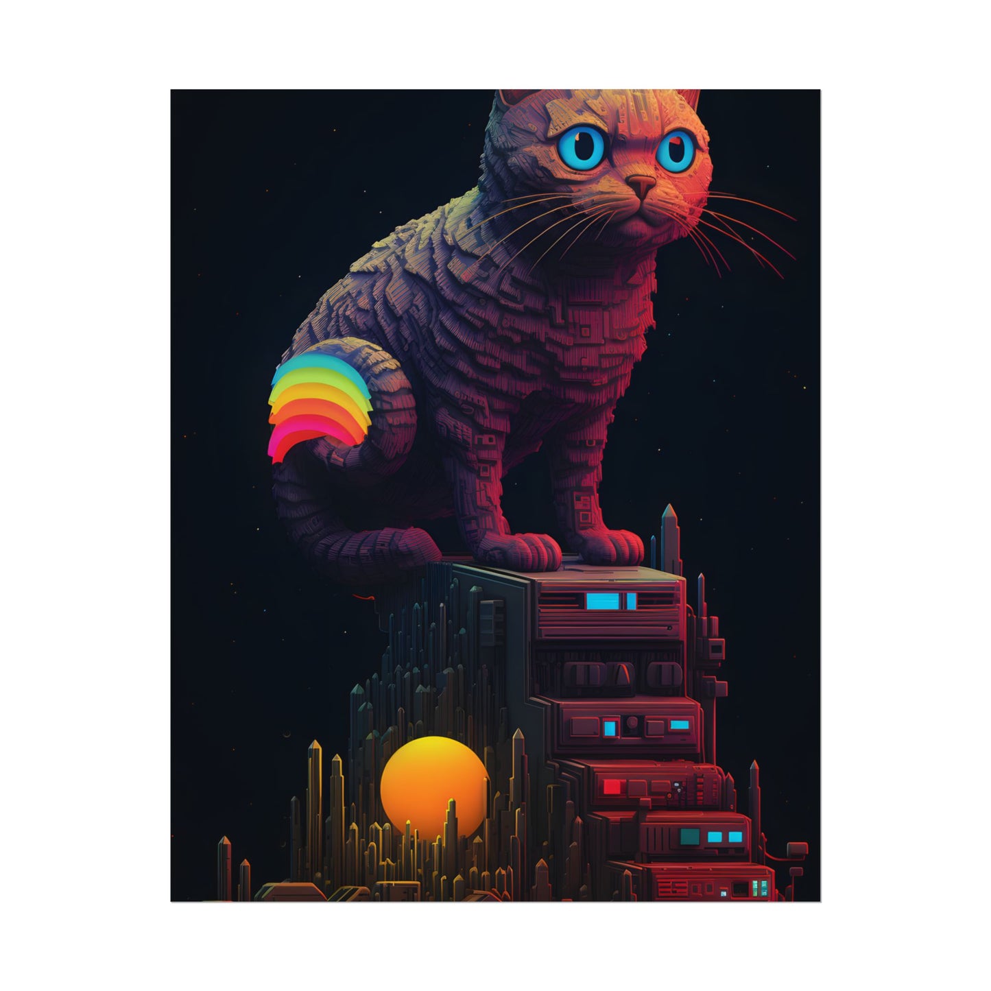 Pixelated Cyber Pets: Futuristic Digital Art - Poster