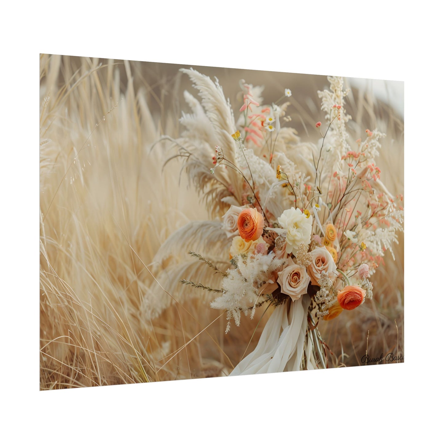 Whimsical Floral Oasis: Vibrant Pampas Artwork - Poster