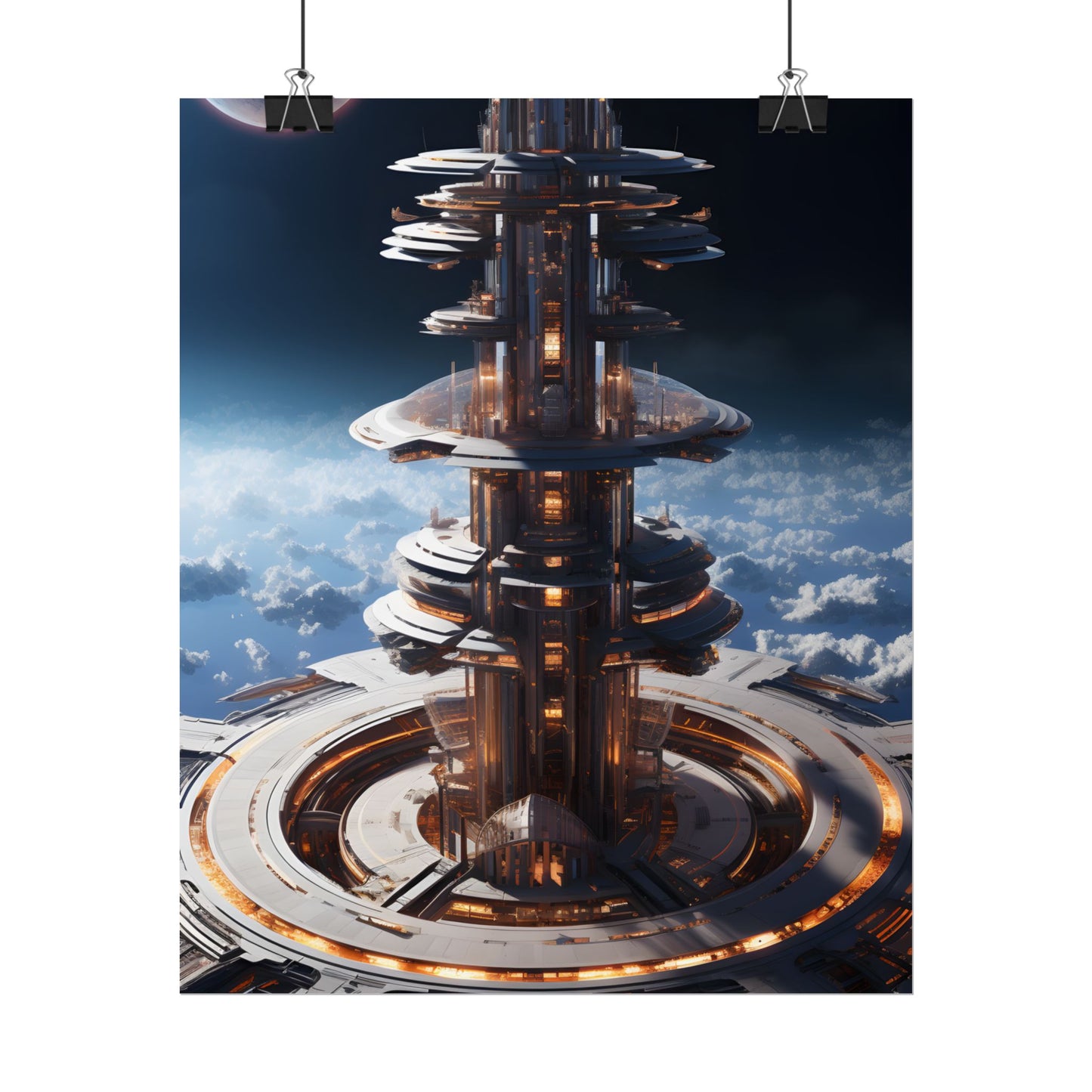 Aetherial Space Station: Industrial Haven with Habitation Windows - Poster