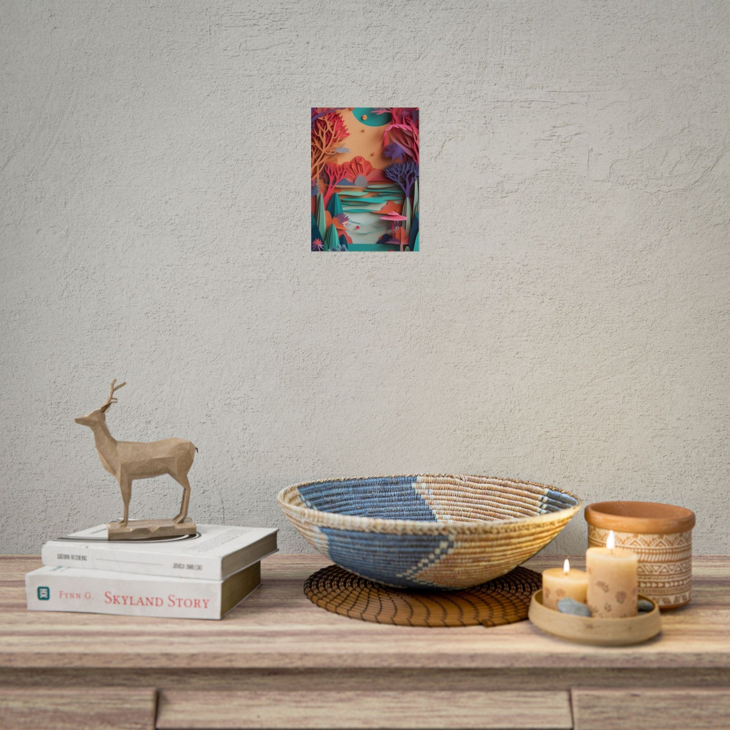 Whimsical Quilling Japanese Landscape: Intricate Paper Art Design - Poster
