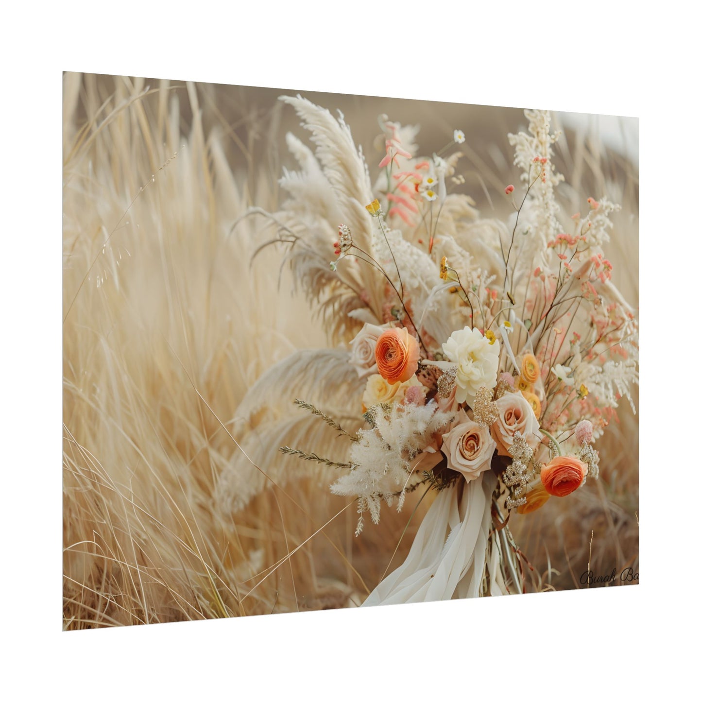 Whimsical Floral Oasis: Vibrant Pampas Artwork - Poster