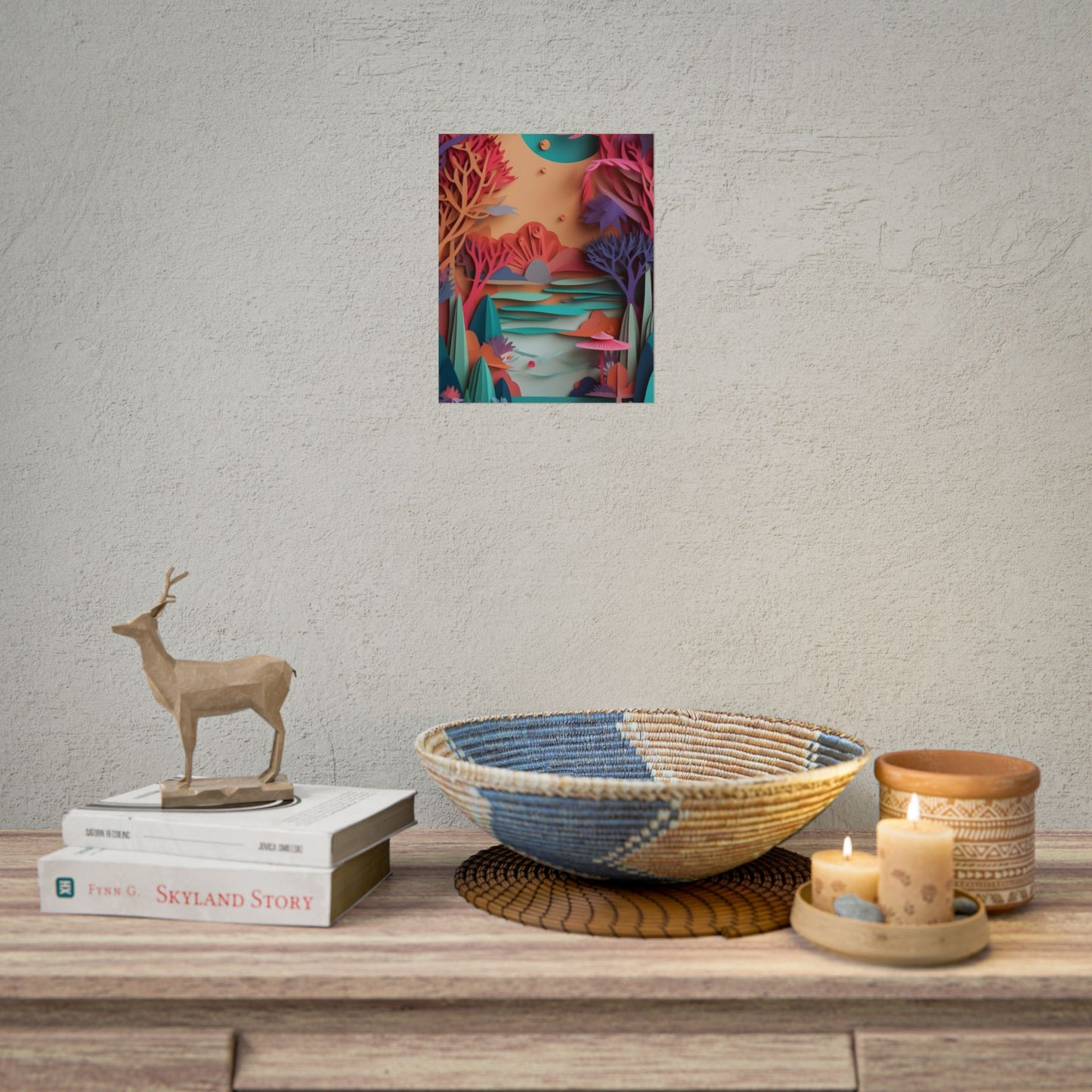 Whimsical Quilling Japanese Landscape: Intricate Paper Art Design - Poster