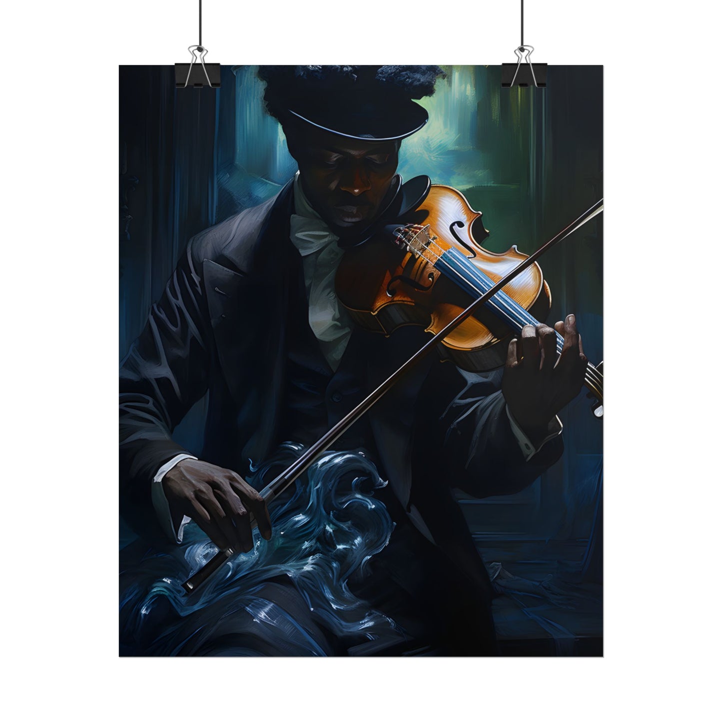 Mysterious Musician in Concentration: Portrait with Violin - Poster