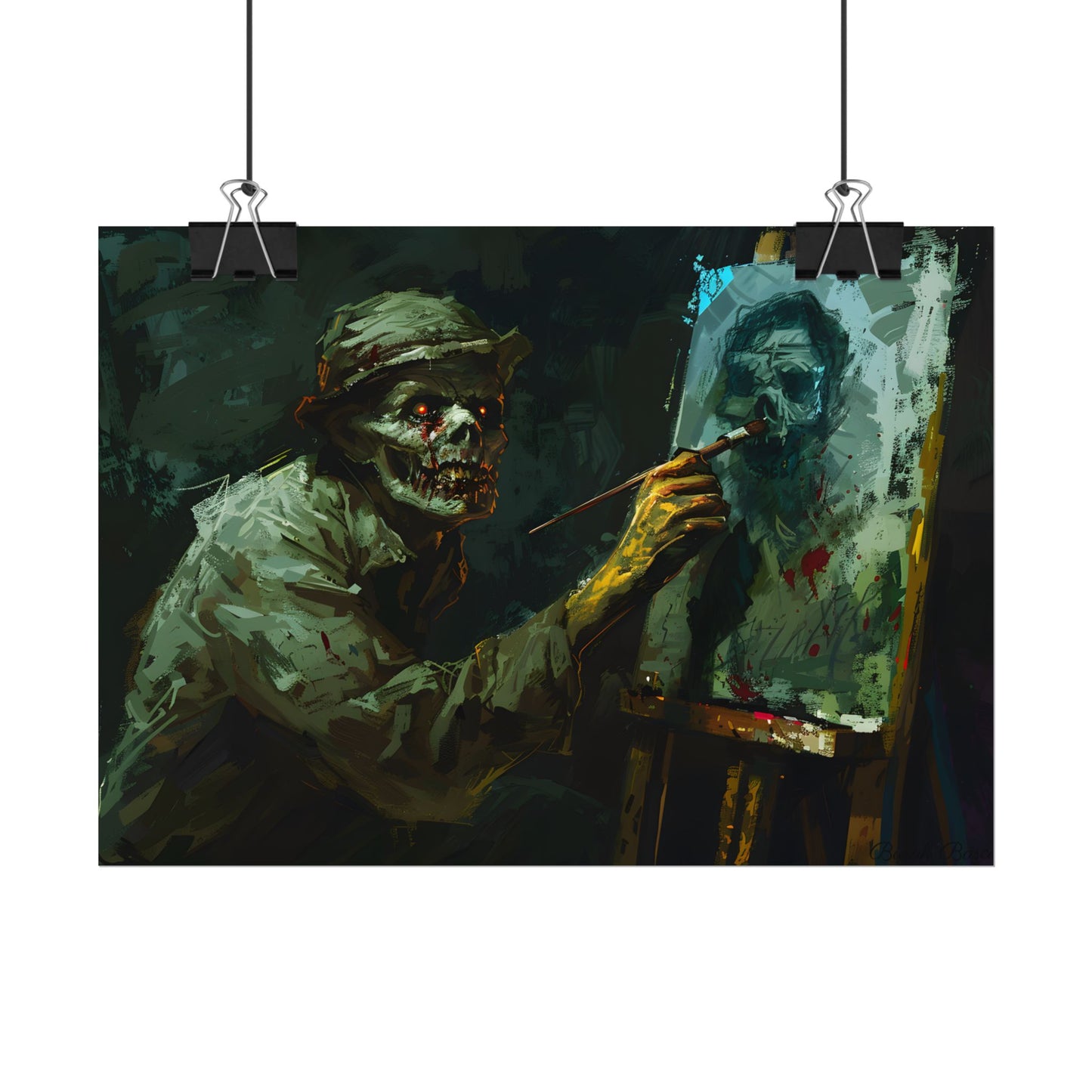 Zombie Painter in Action: Original Digital Art Piece - Poster