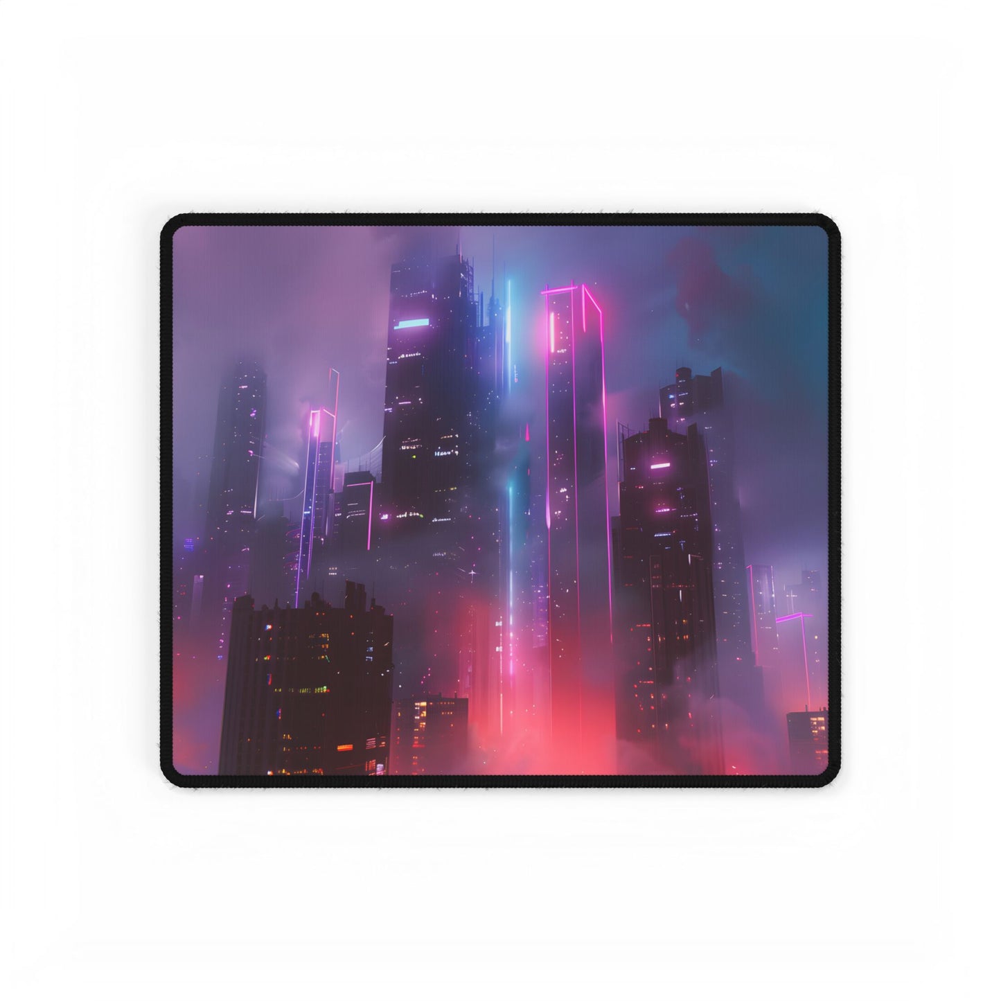 Futuristic Cityscape: Neon Dreams in the Urban Sky - Desk Mat