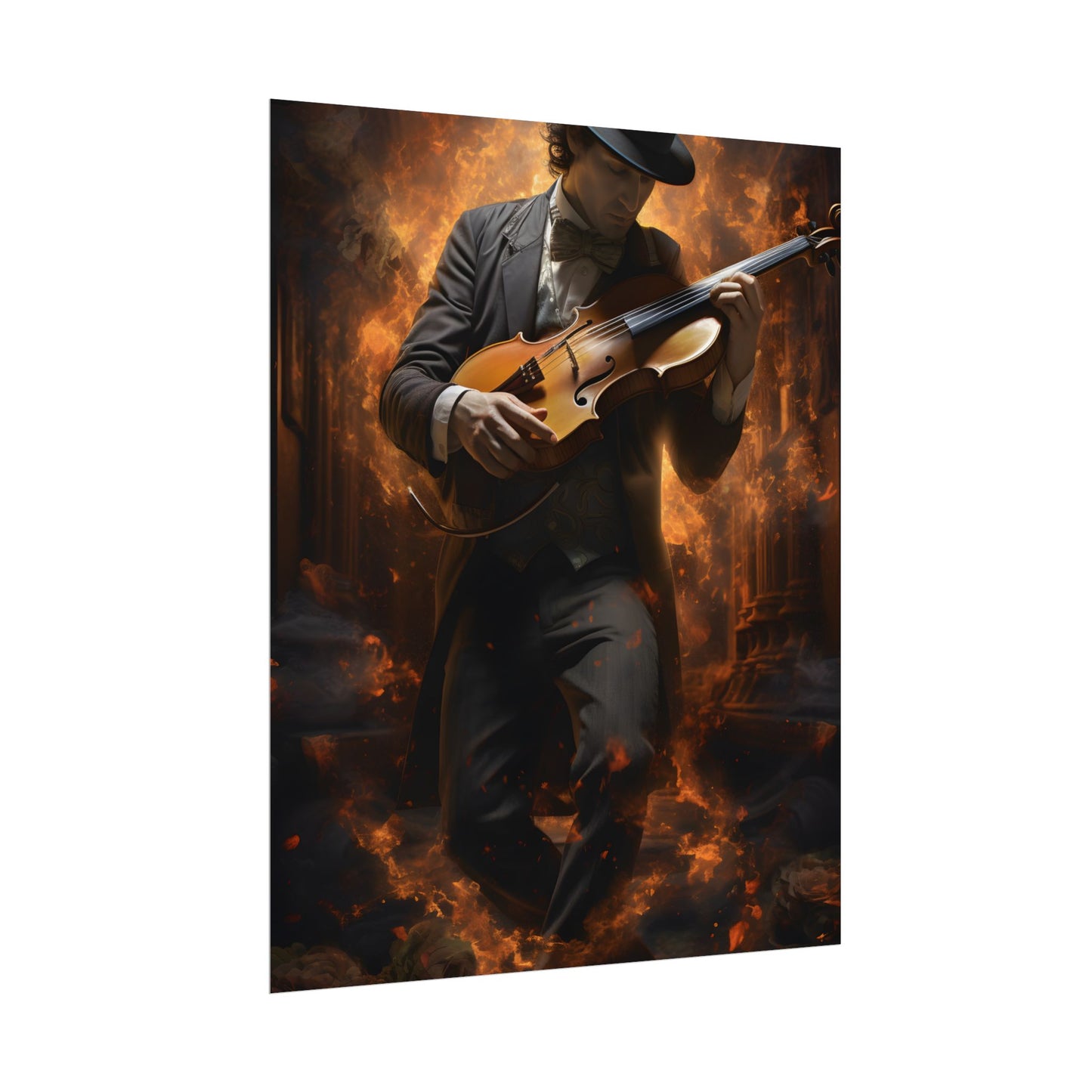 Mysterious Close-Up Portrait of a Musician Playing Instrument - Poster