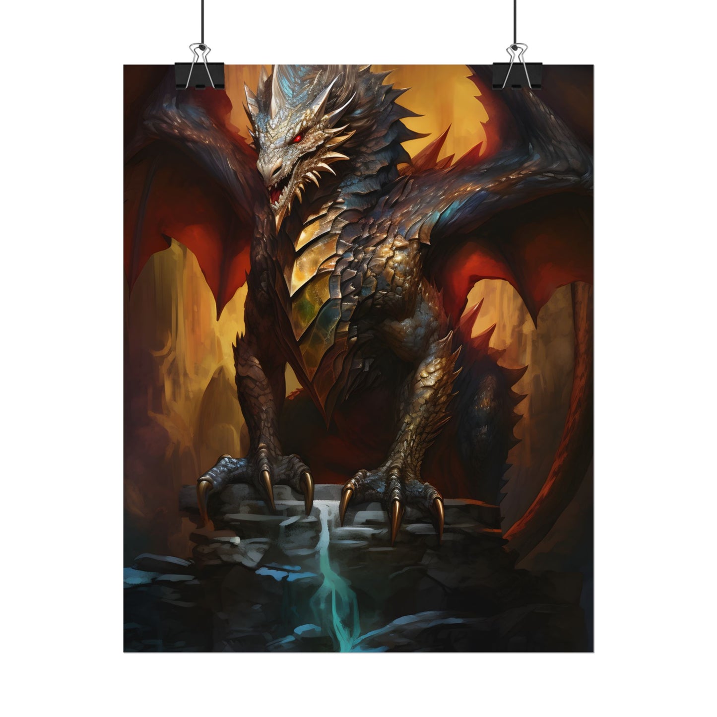 Fantasy Castle Guardian: Majestic Dragon Soars in Mid-Air - Poster