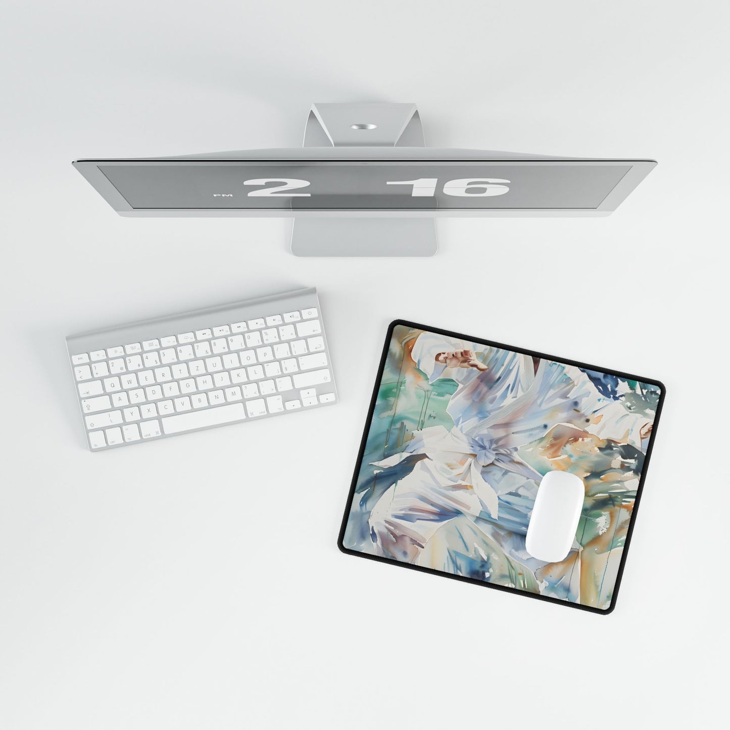 Watercolor Dance: A Man in White Attire - Desk Mat