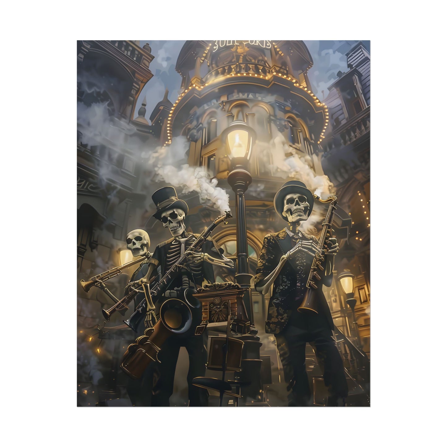 Victorian Skeleton Jazz Band: Nostalgic Lowbrow Art Piece - Poster