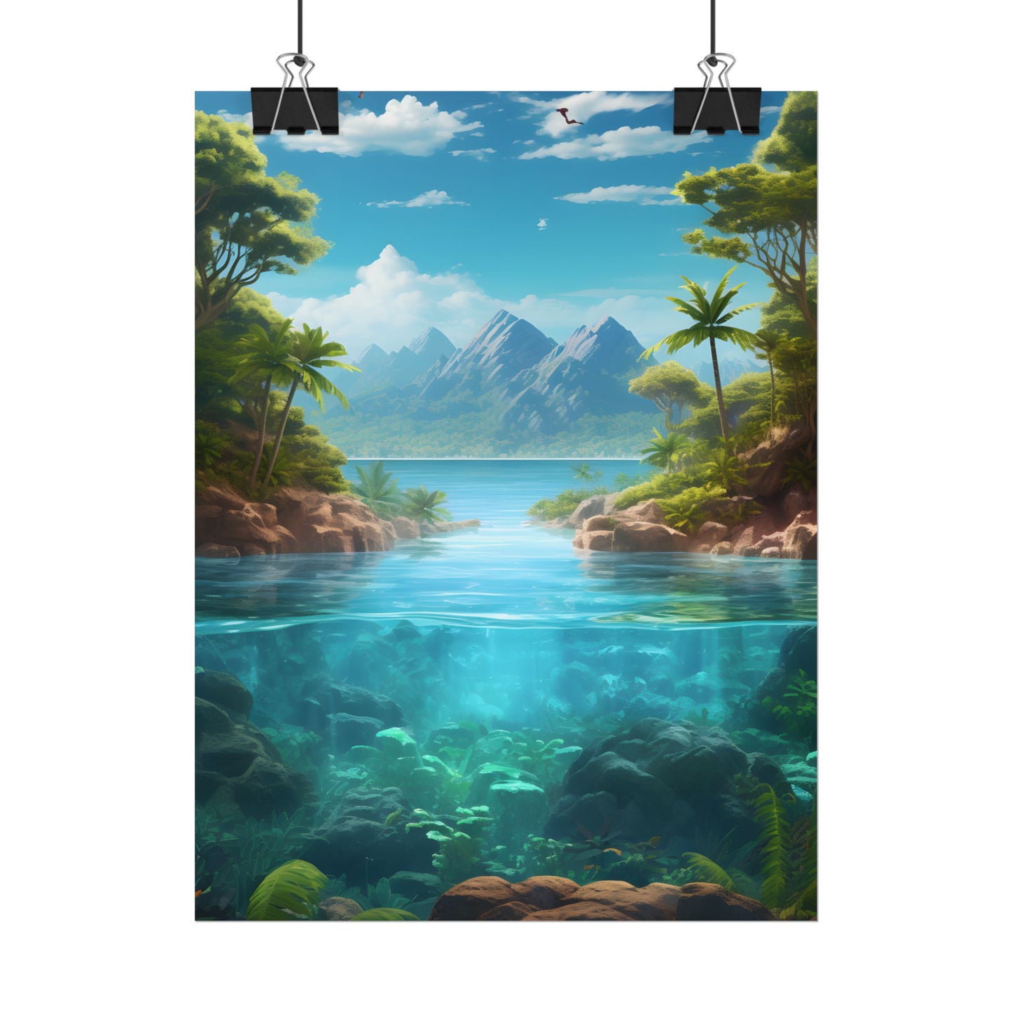 Tropical Tranquility: Serene Lagoon Island Art - Poster