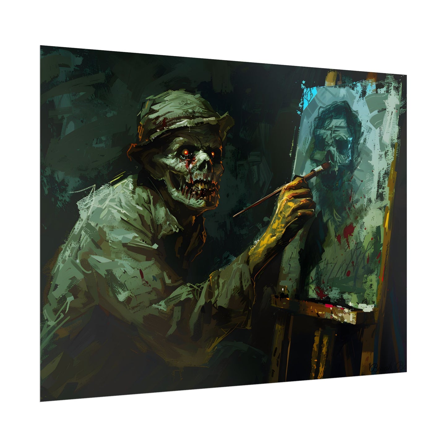 Zombie Painter in Action: Original Digital Art Piece - Poster