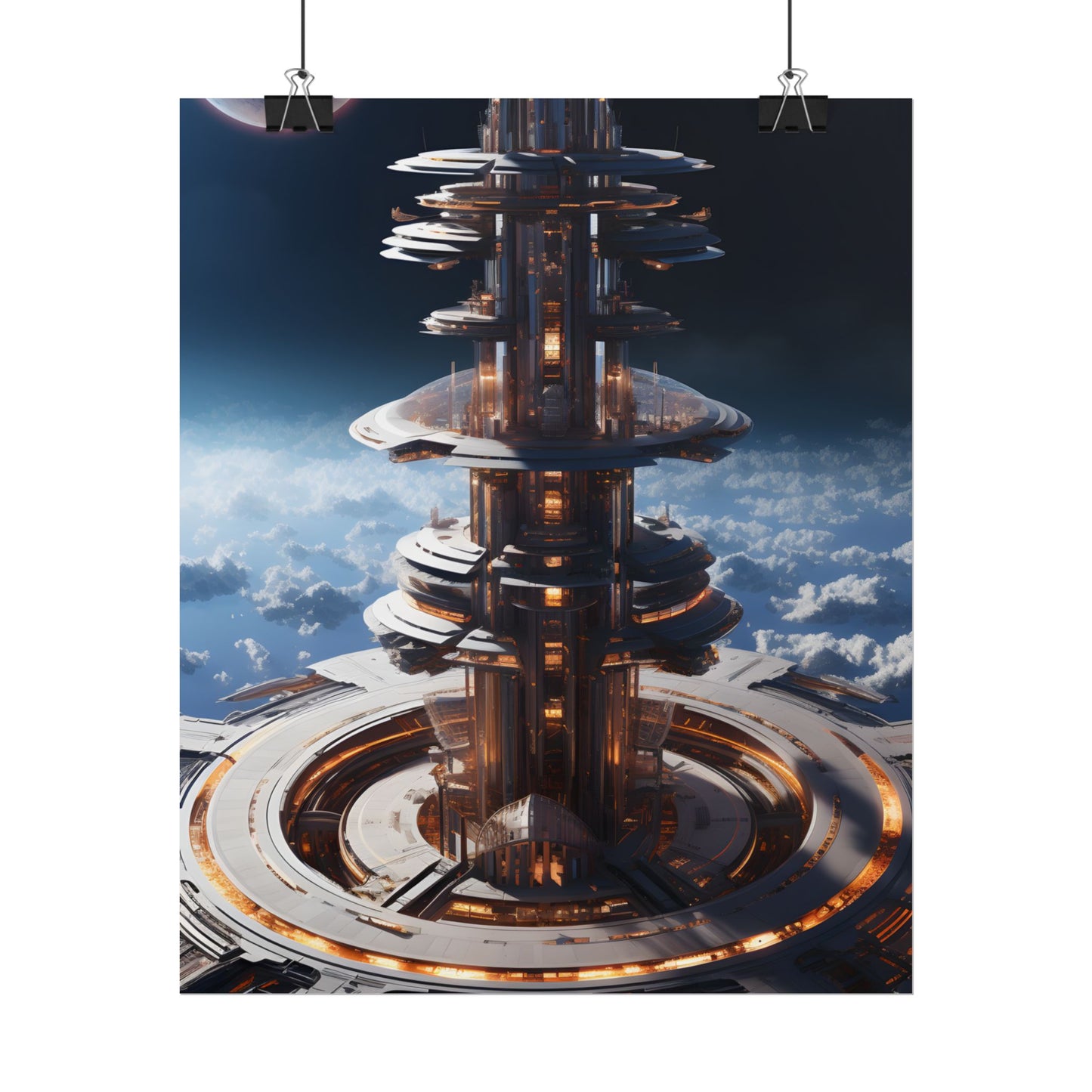 Aetherial Space Station: Industrial Haven with Habitation Windows - Poster