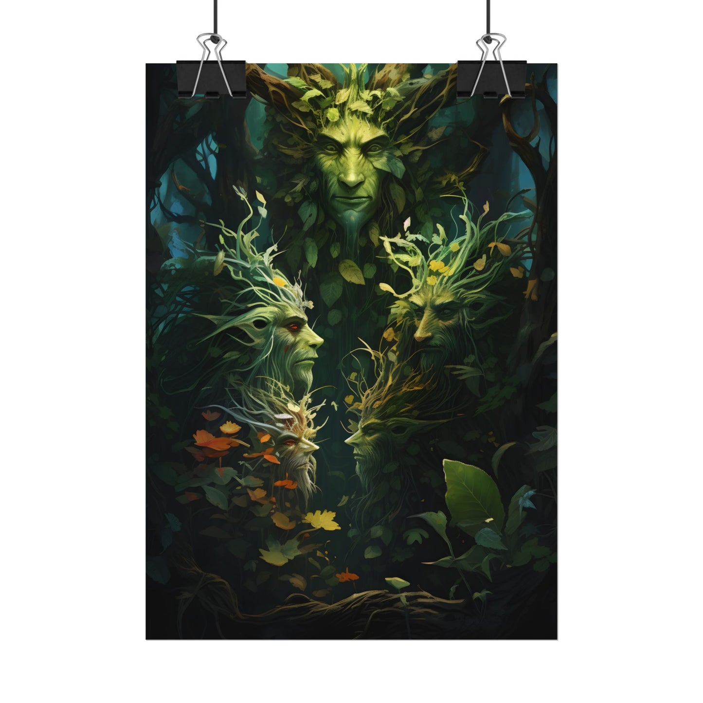 Mystical Forest Guardians: Ancient Tree Spirits in Serene Nature - Poster