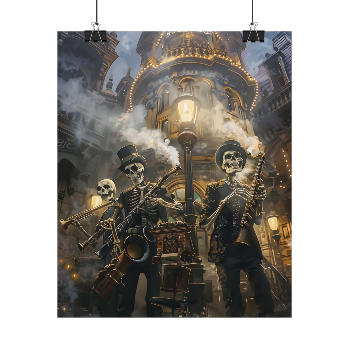 Victorian Skeleton Jazz Band: Nostalgic Lowbrow Art Piece - Poster