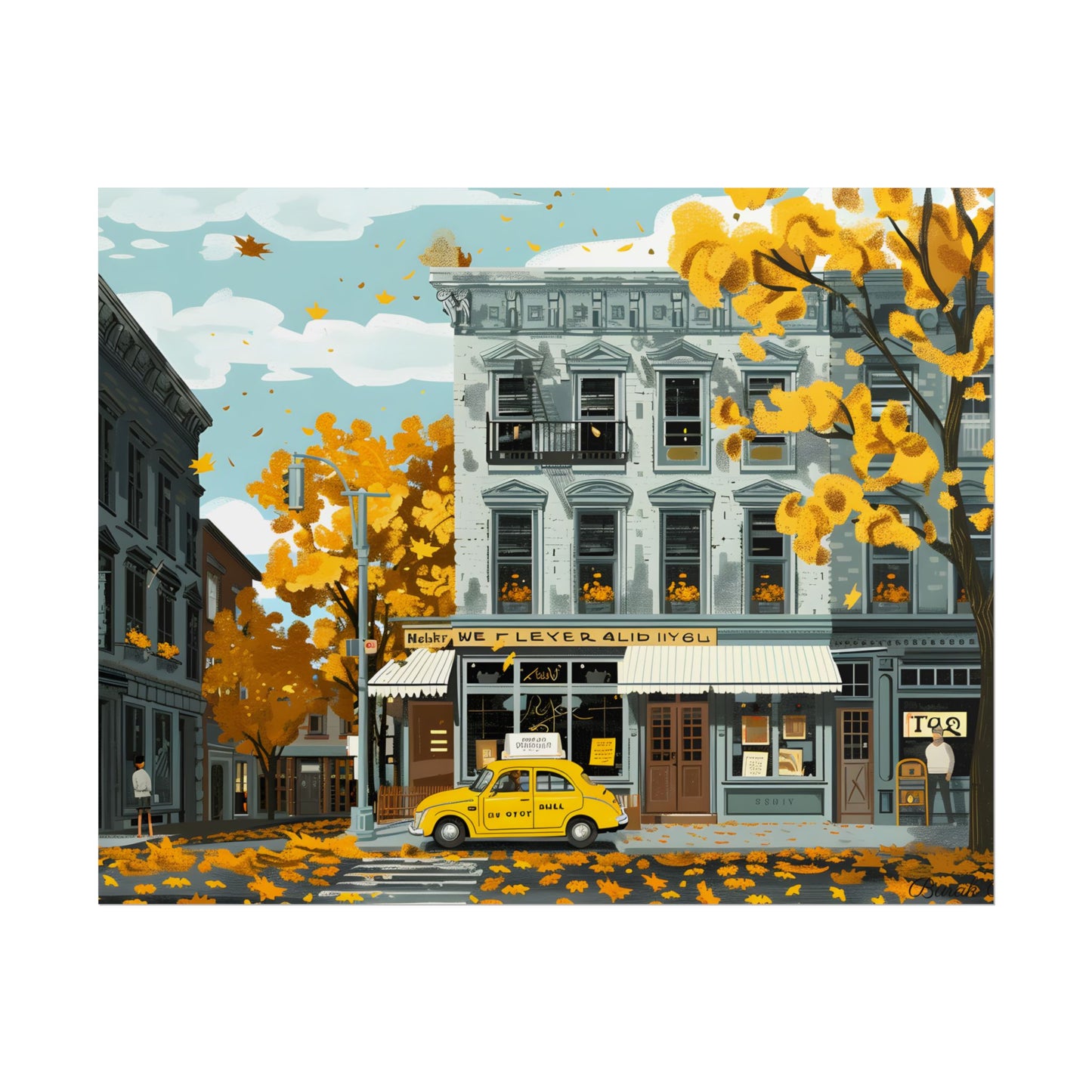Whimsical Yellow Building: Ornate Illustration Artwork - Poster