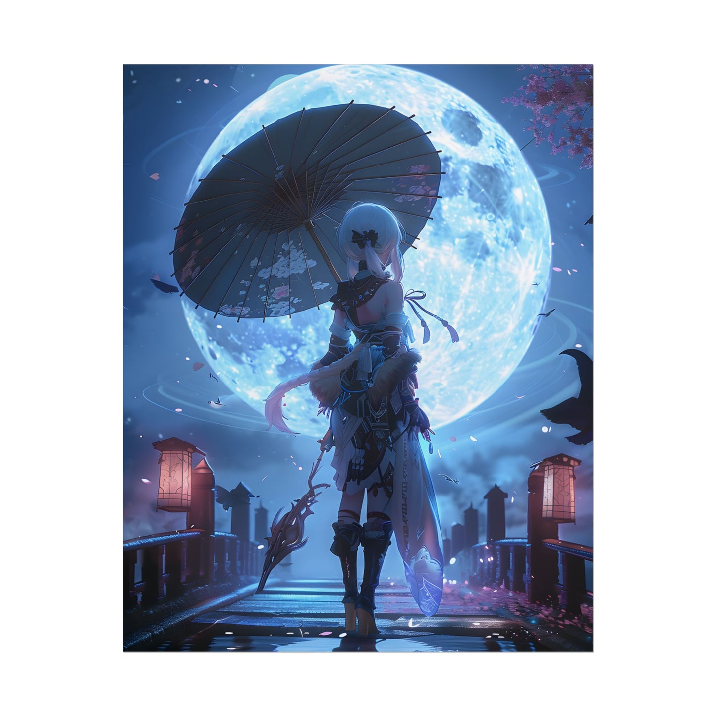 Anime Winter Scene: Girl Holds Umbrella - A Delicate Moment - Poster