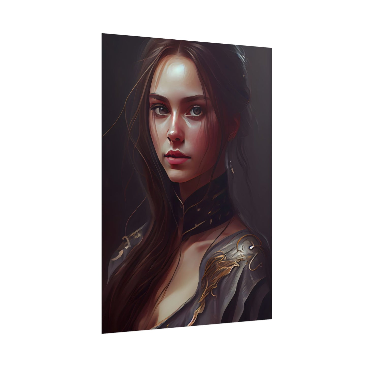 Elegant Indoor Portrait: Brown Hair Beauty - Poster