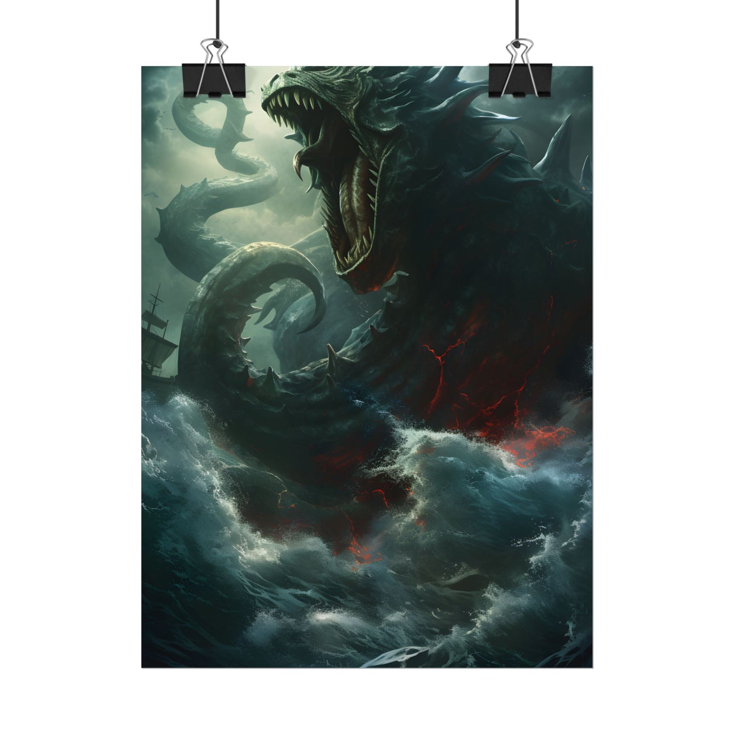 Ancient Sea Monster: Mythical Serpentine Digital Illustration - Poster