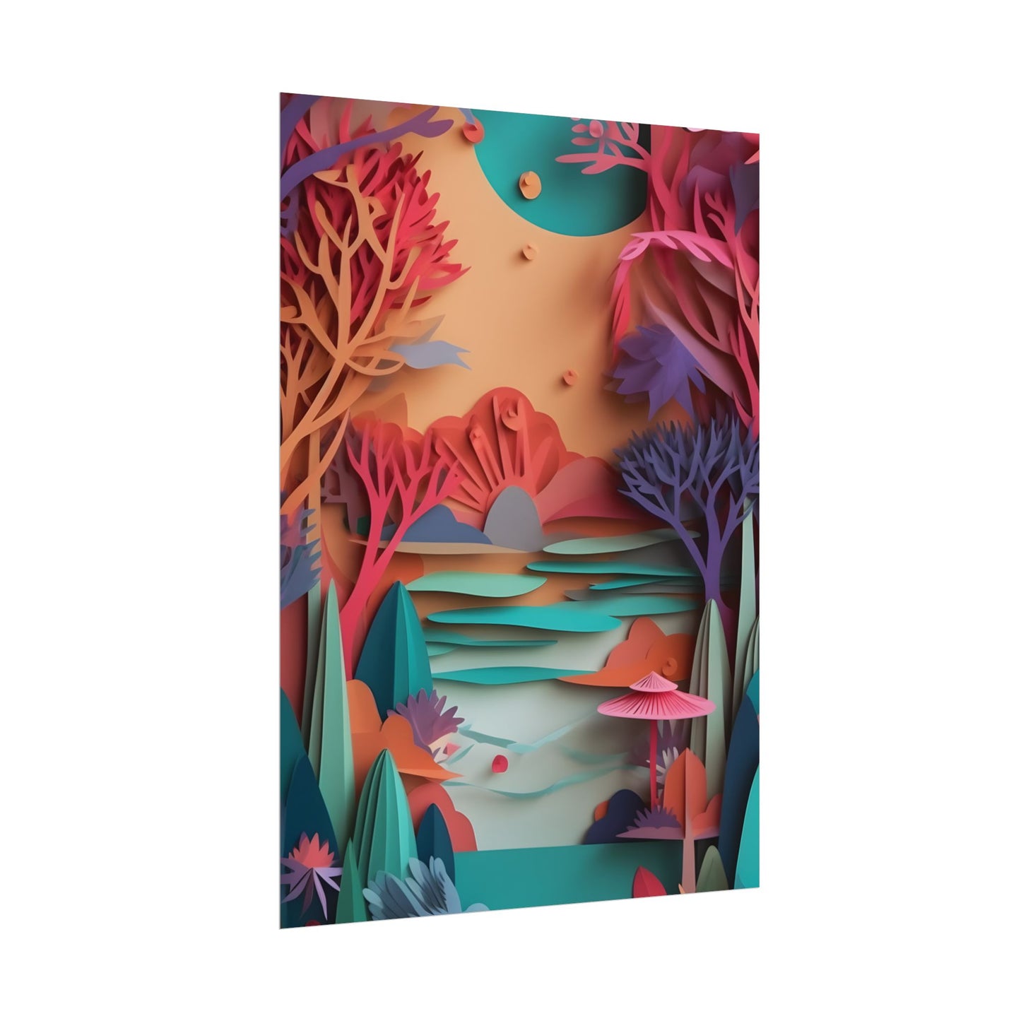 Whimsical Quilling Japanese Landscape: Intricate Paper Art Design - Poster