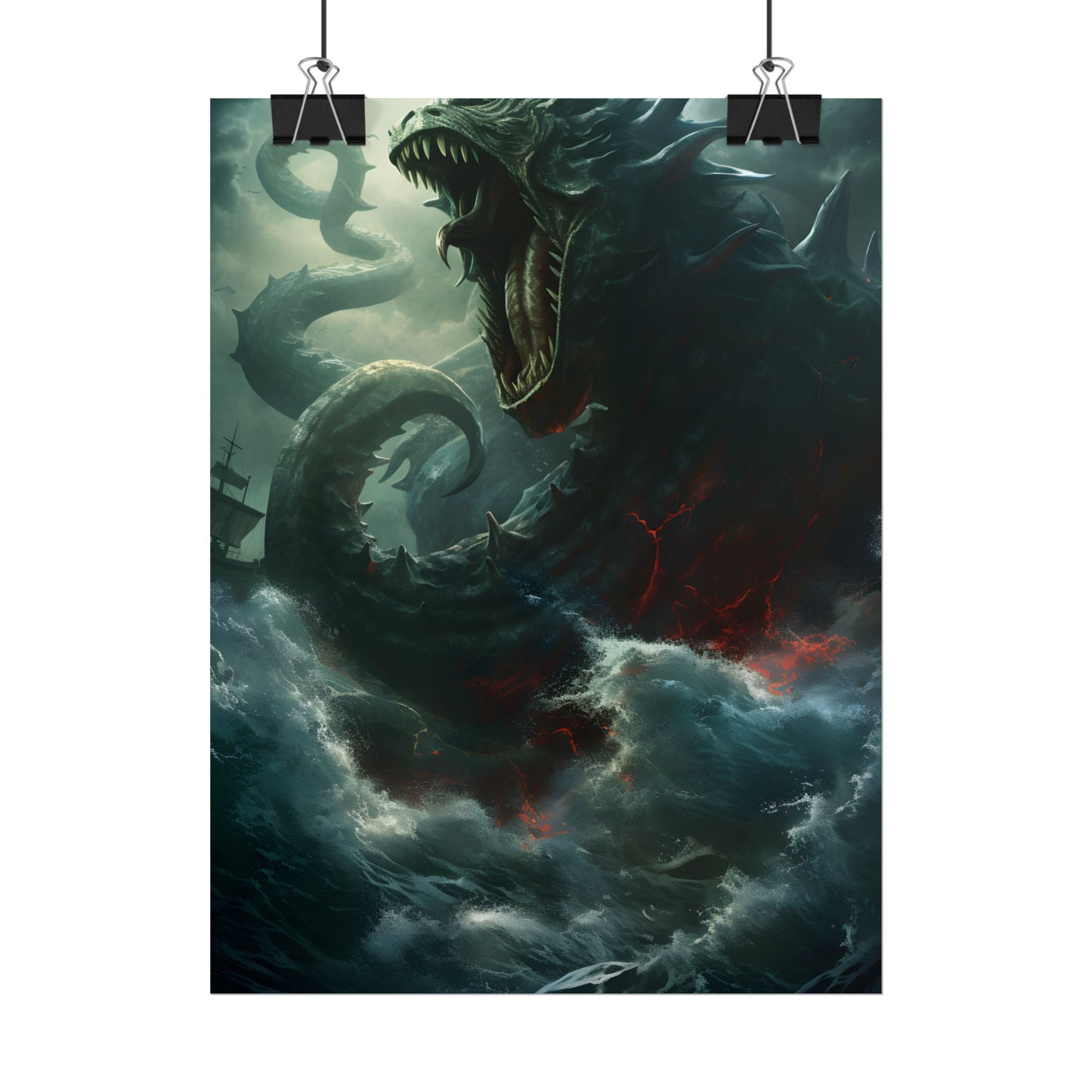 Ancient Sea Monster: Mythical Serpentine Digital Illustration - Poster