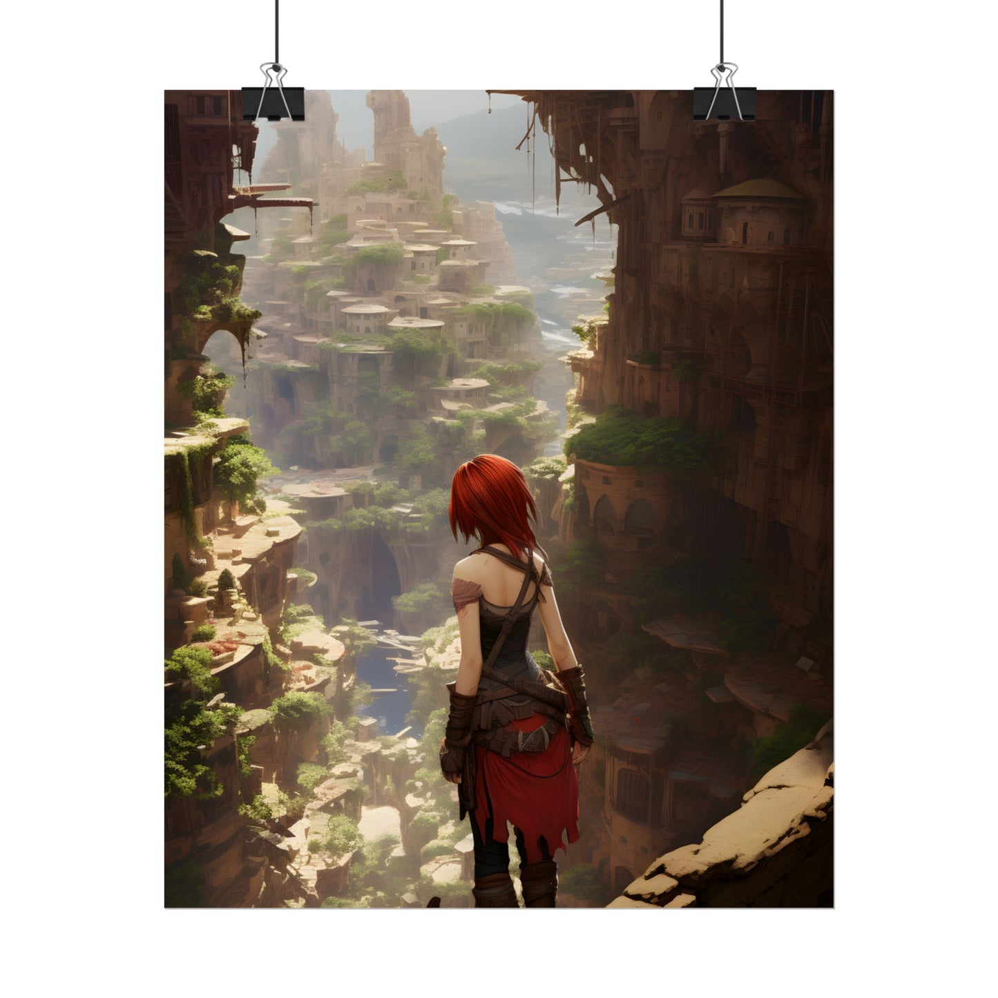 Anime Red Haired Female: Dramatic Bird's Eye View - Poster