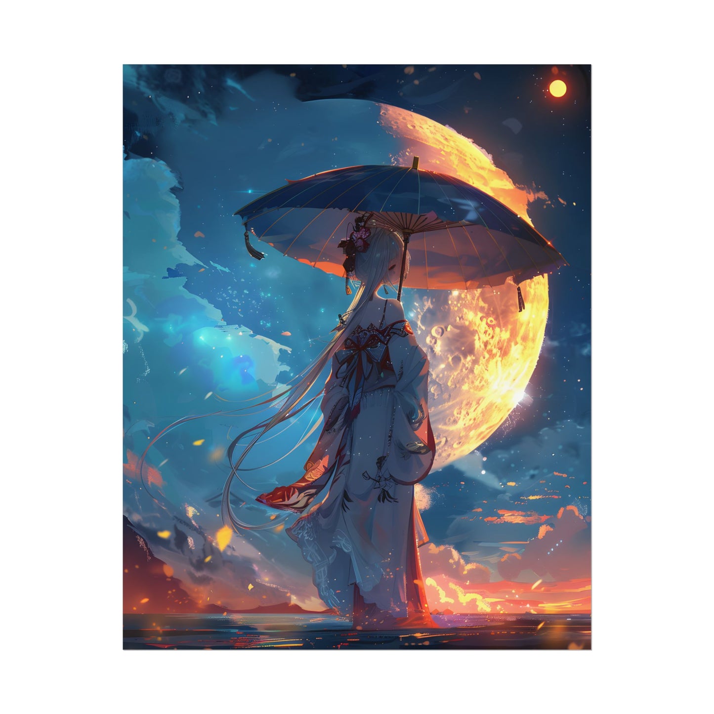 Winter Anime Girl: Holding Umbrella in Snowy Scene - Poster