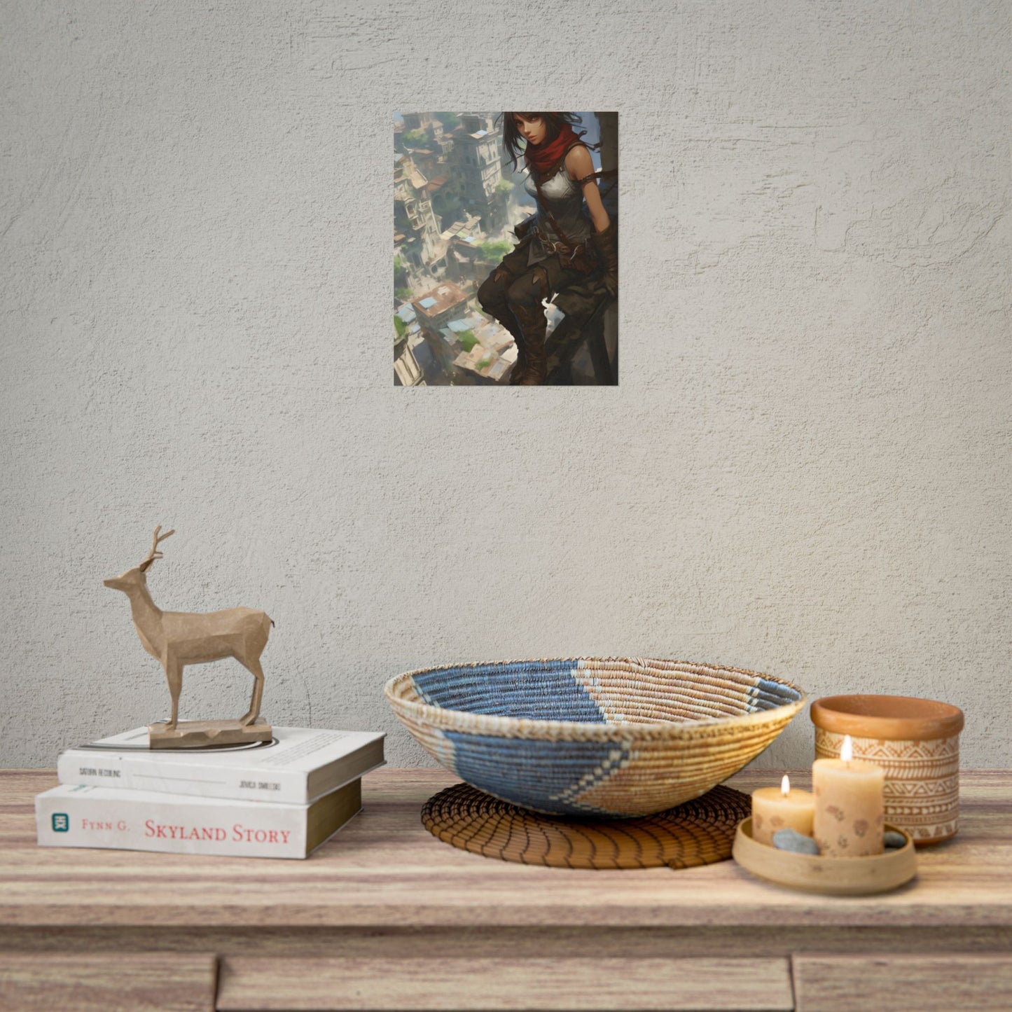 Anime Fantasy Bird's Eye View: White Feathers Digital Art - Poster